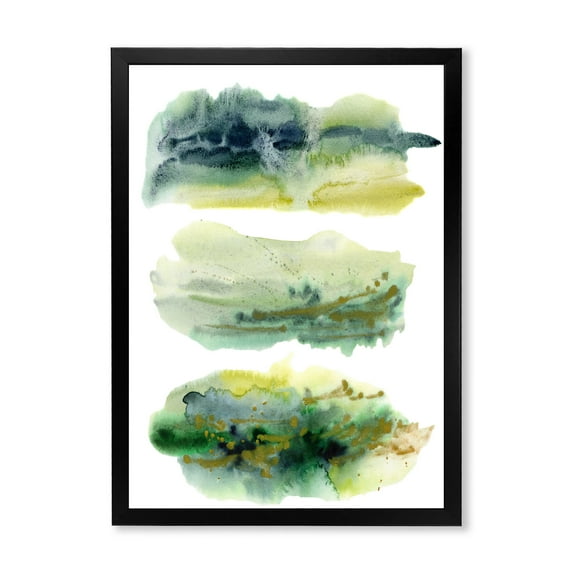 Designart 'Golden Green Abstract Clouds I' Modern Framed Art Print