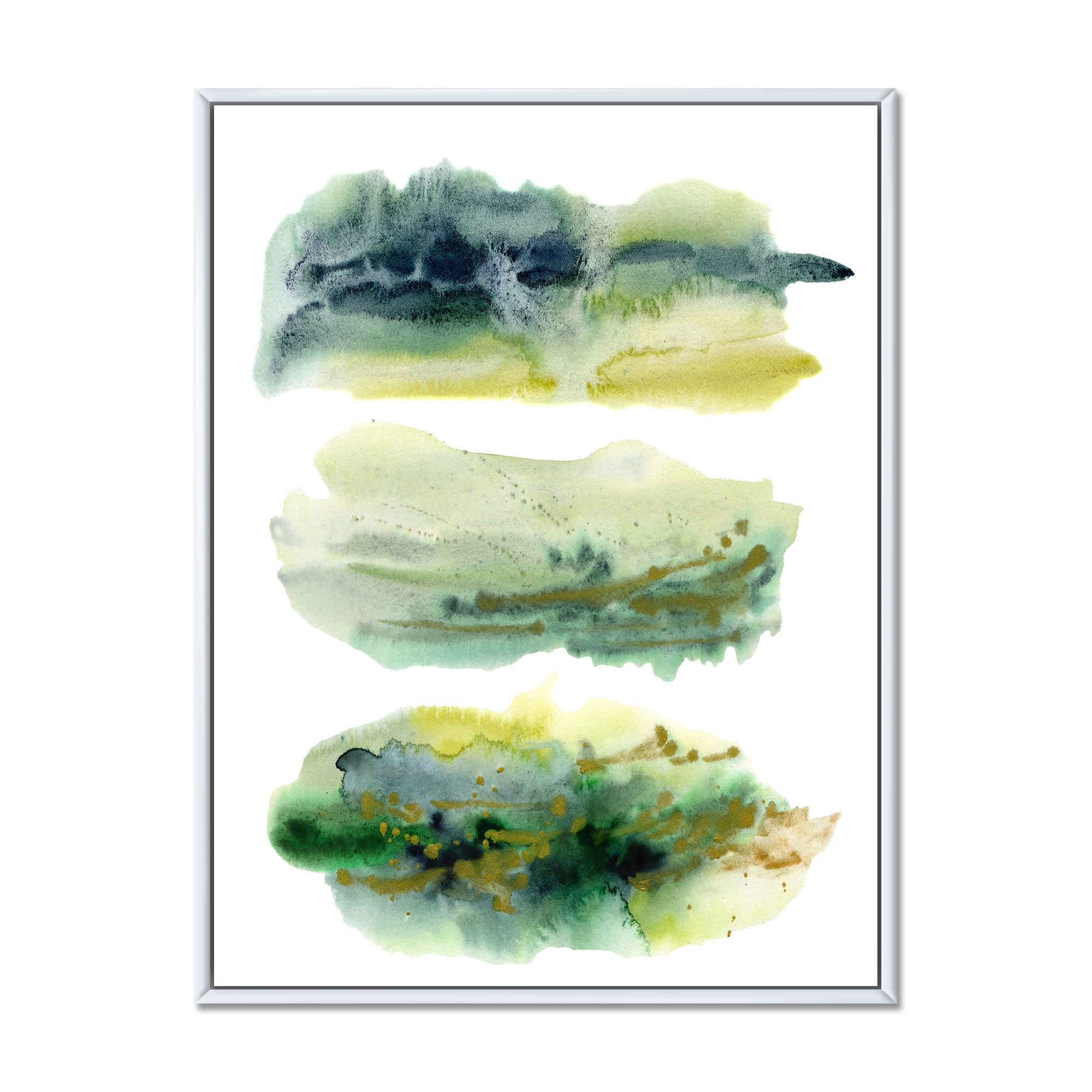 Designart 'Golden Green Abstract Clouds I' Modern Framed Canvas Wall Art Print