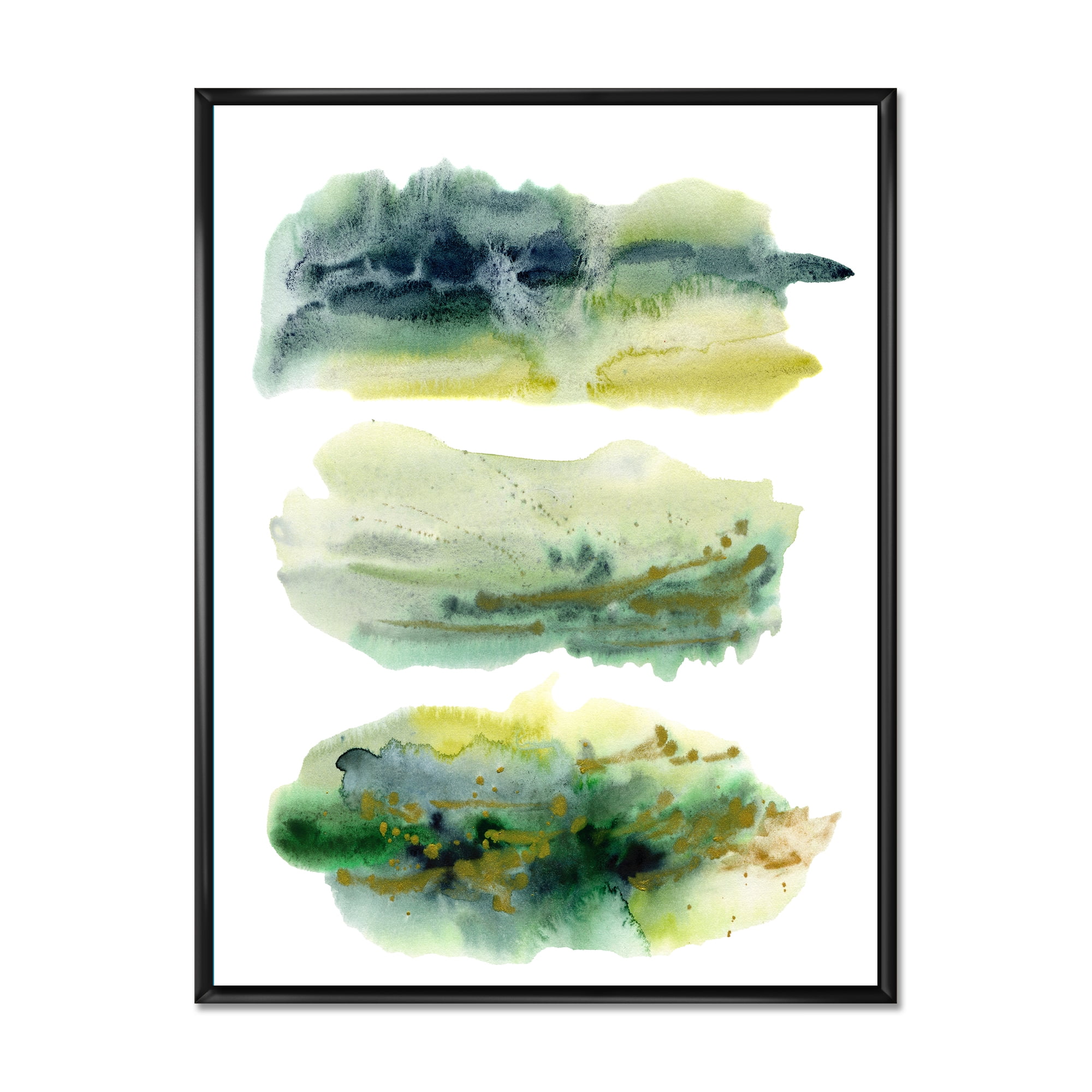 Designart 'Golden Green Abstract Clouds I' Modern Framed Canvas Wall Art Print