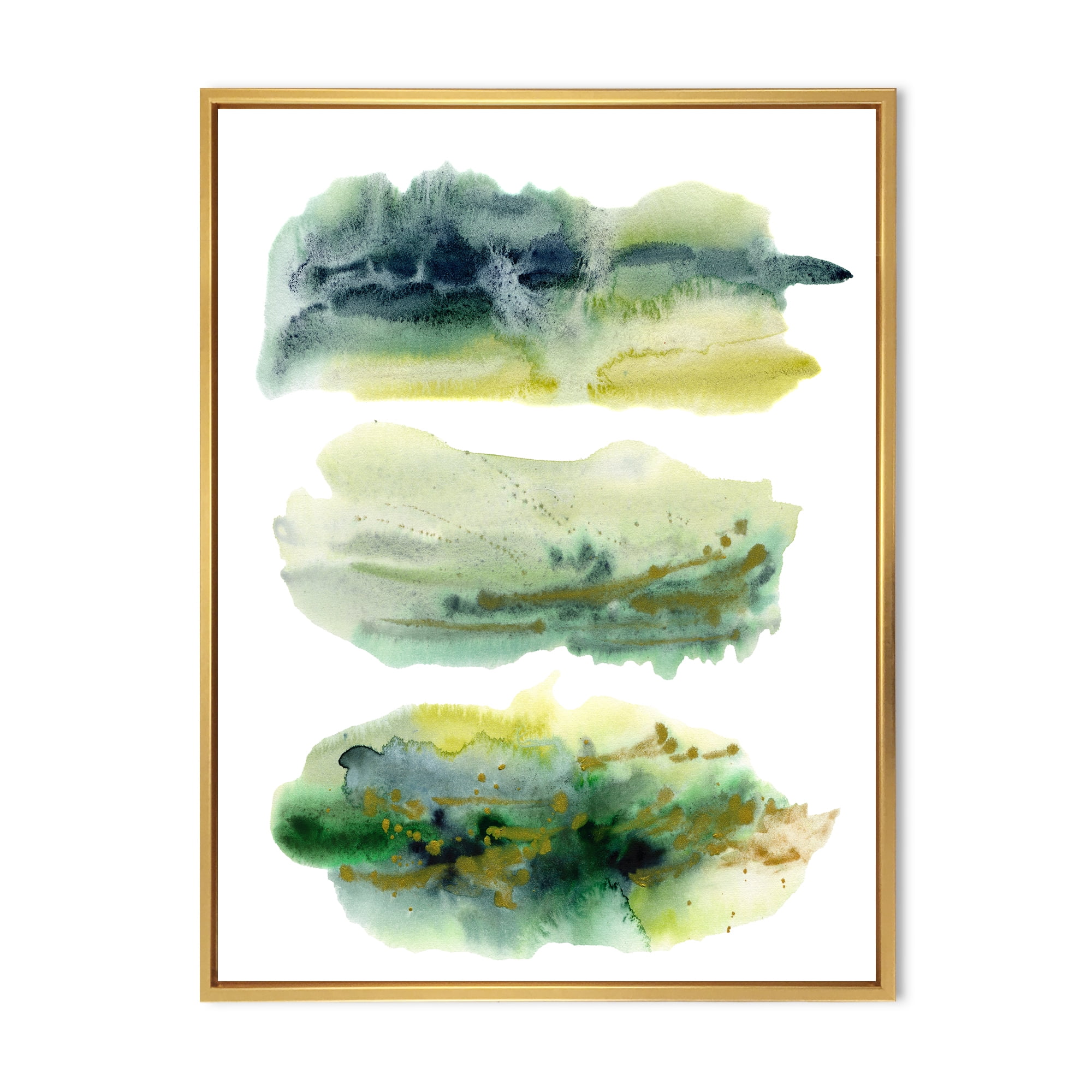 Designart 'Golden Green Abstract Clouds I' Modern Framed Canvas Wall Art Print