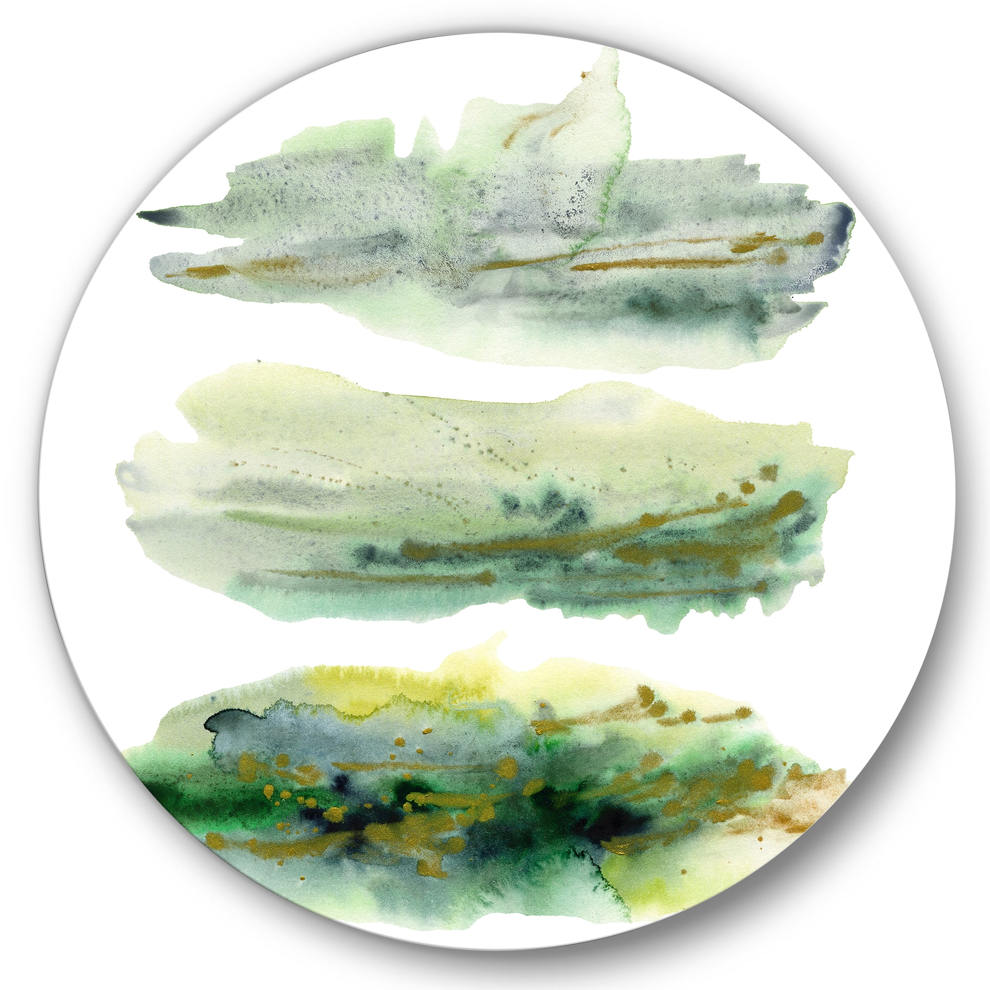 Designart 'Golden Green Abstract Clouds II' Modern Circle Metal Wall Art 36x36 - Disc of 36