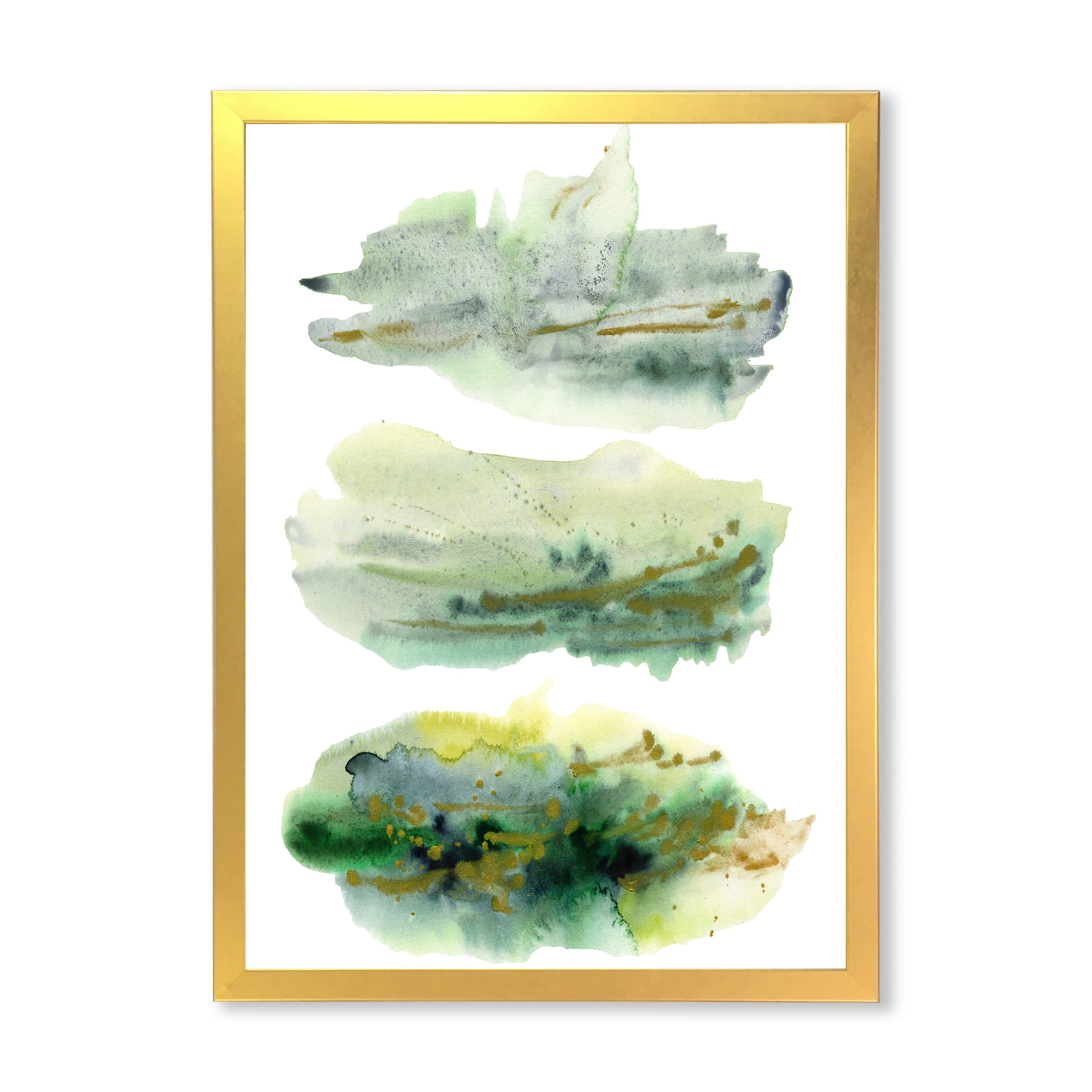 Designart 'Golden Green Abstract Clouds II' Modern Framed Art Print