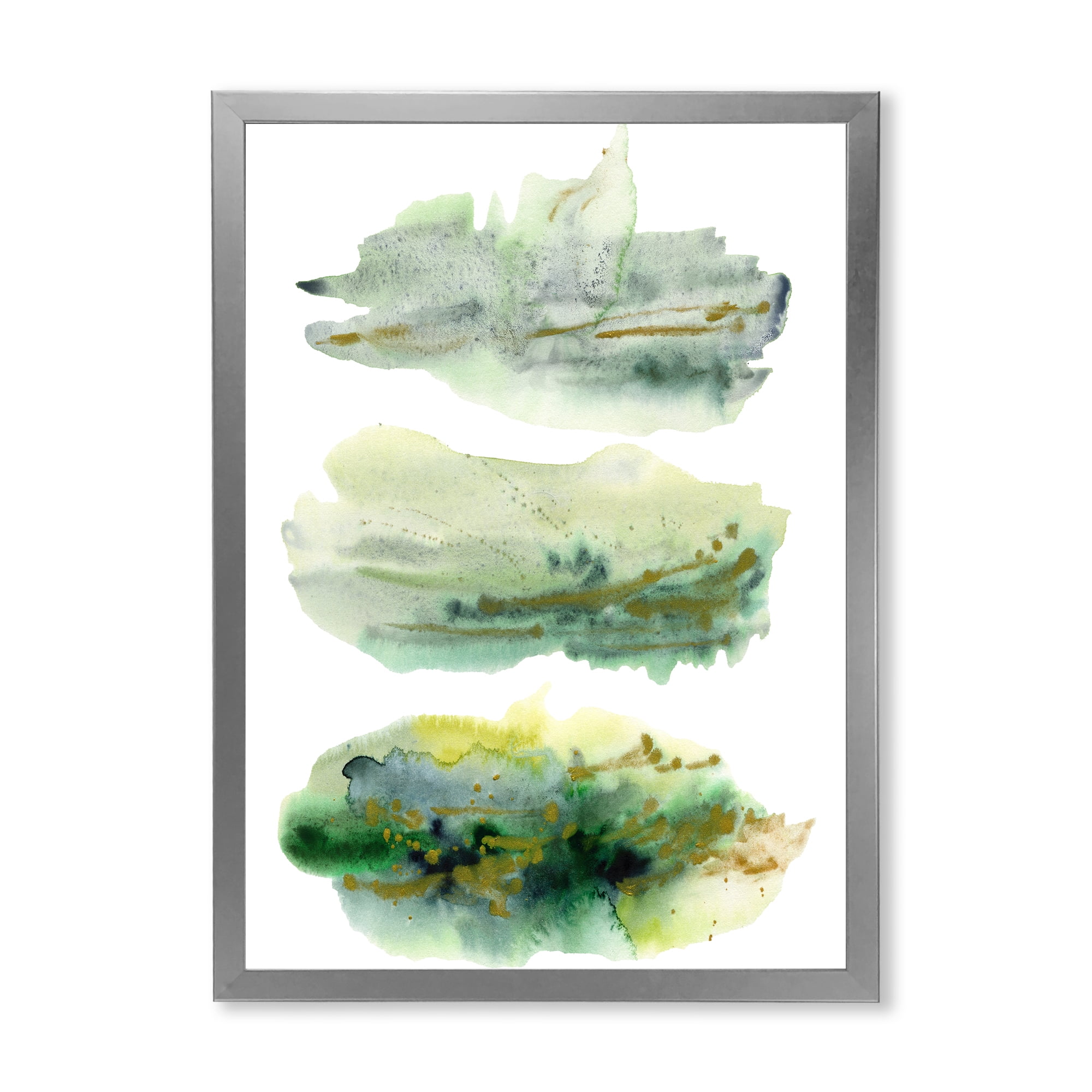 Designart 'Golden Green Abstract Clouds II' Modern Framed Art Print
