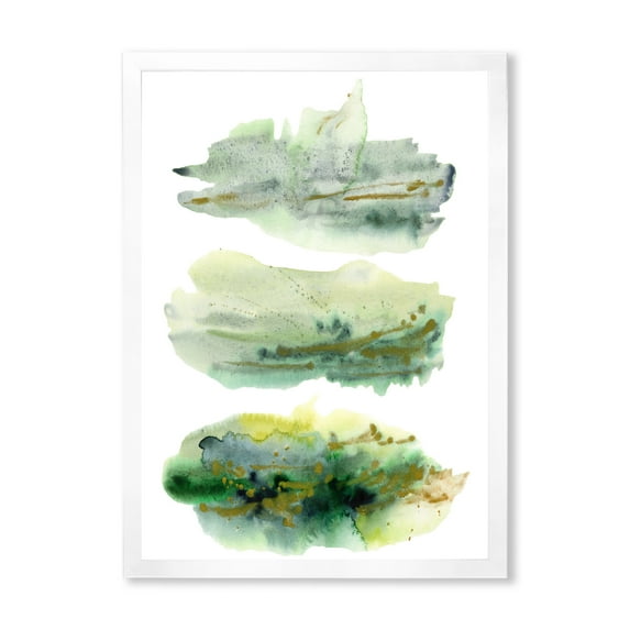 Designart 'Golden Green Abstract Clouds II' Modern Framed Art Print