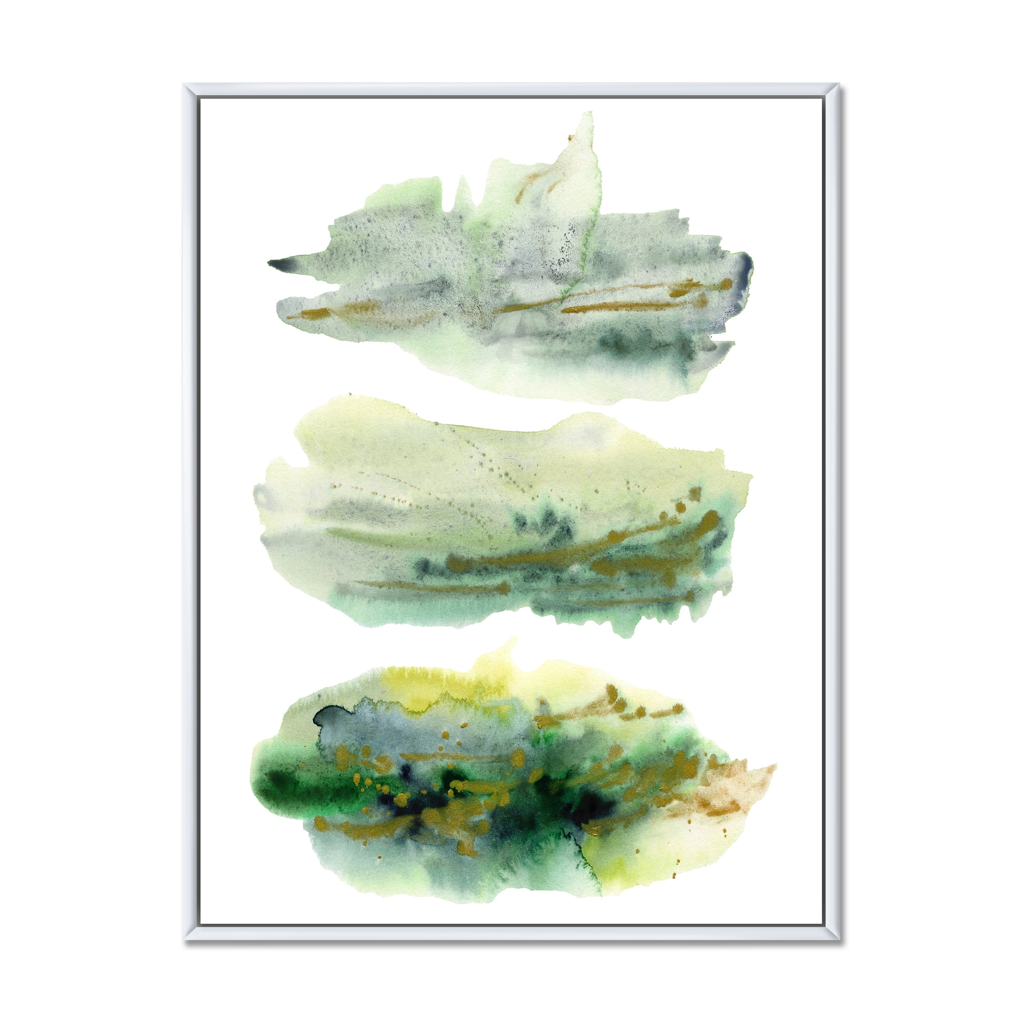 Designart 'Golden Green Abstract Clouds II' Modern Framed Canvas Wall Art Print