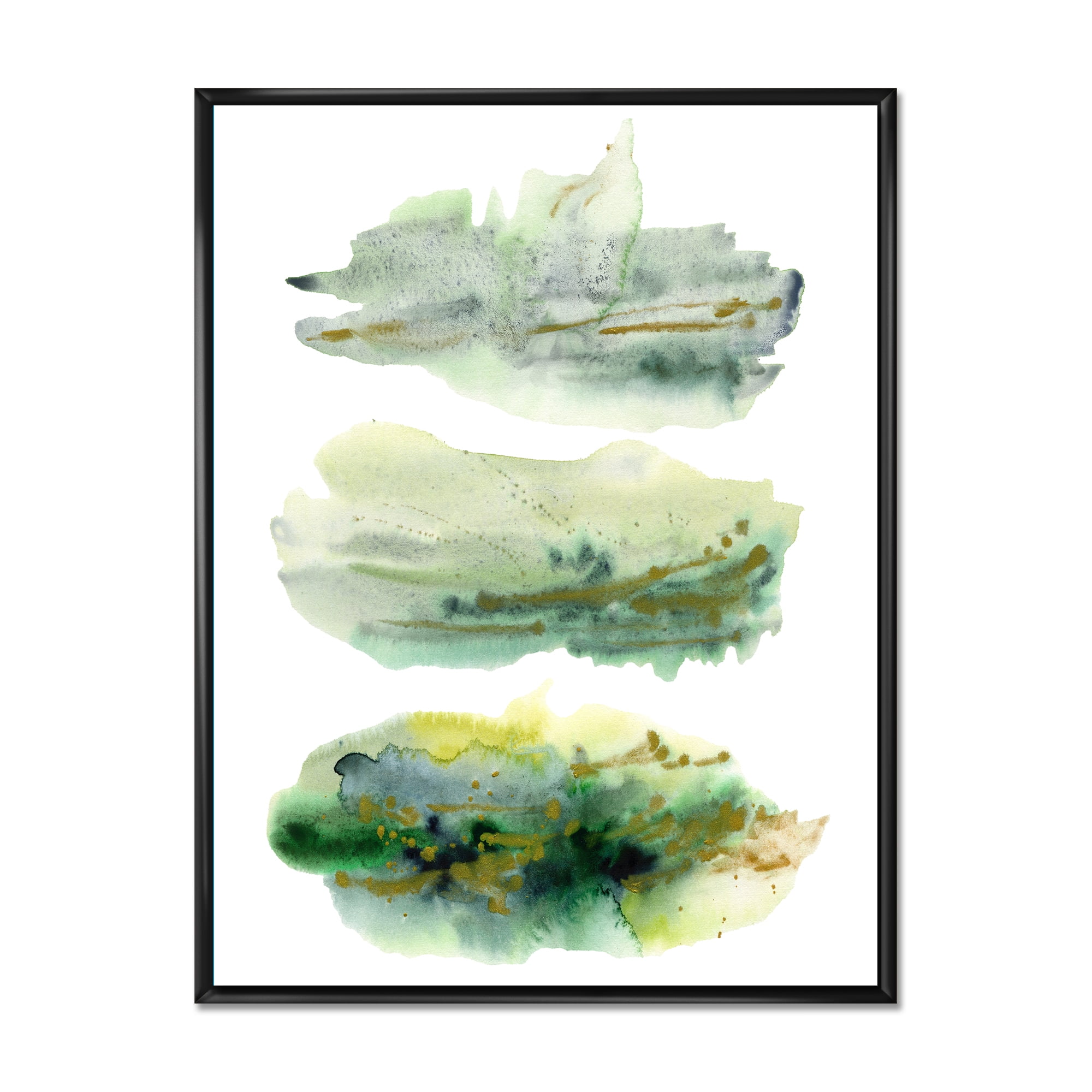 Designart 'Golden Green Abstract Clouds II' Modern Framed Canvas Wall Art Print