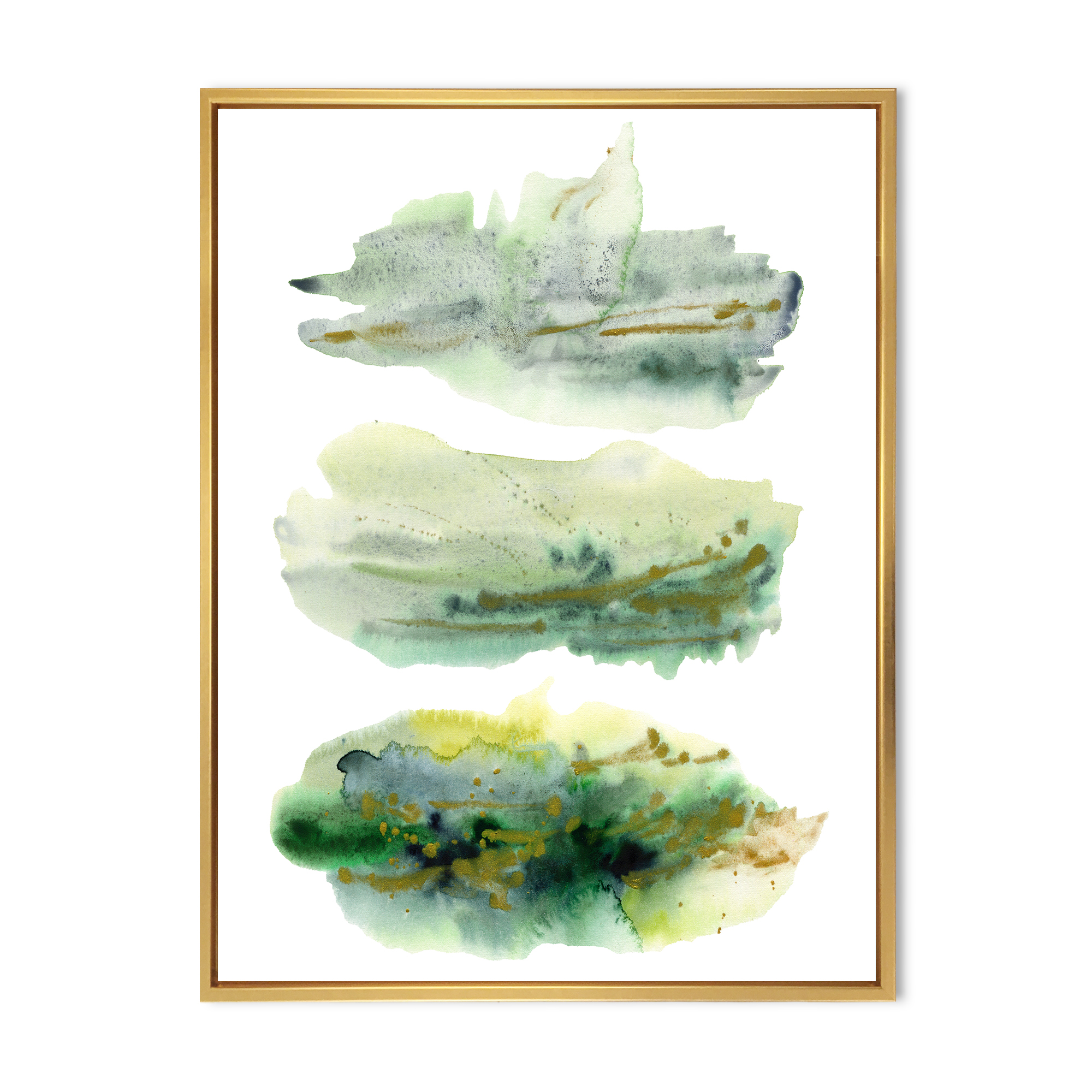 Designart 'Golden Green Abstract Clouds II' Modern Framed Canvas Wall Art Print