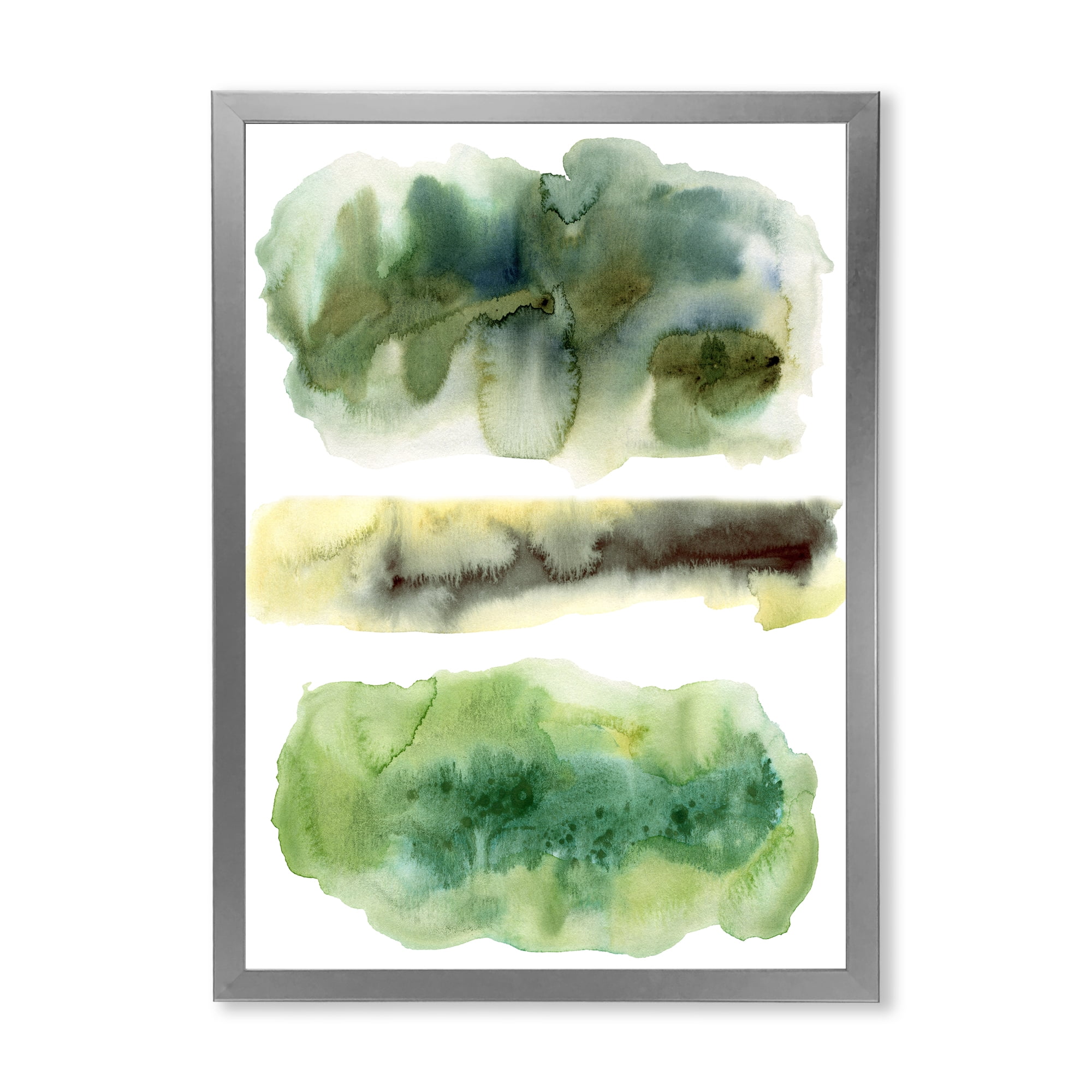 Designart 'Golden Green Abstract Clouds III' Modern Framed Art Print