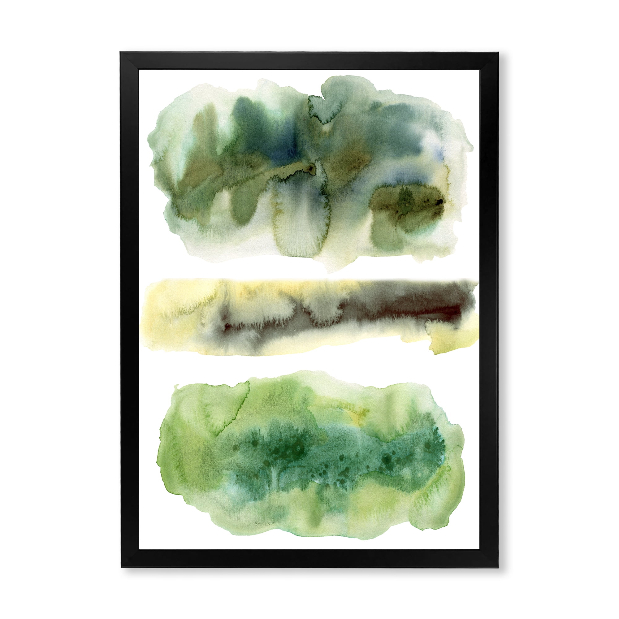 Designart 'Golden Green Abstract Clouds III' Modern Framed Art Print