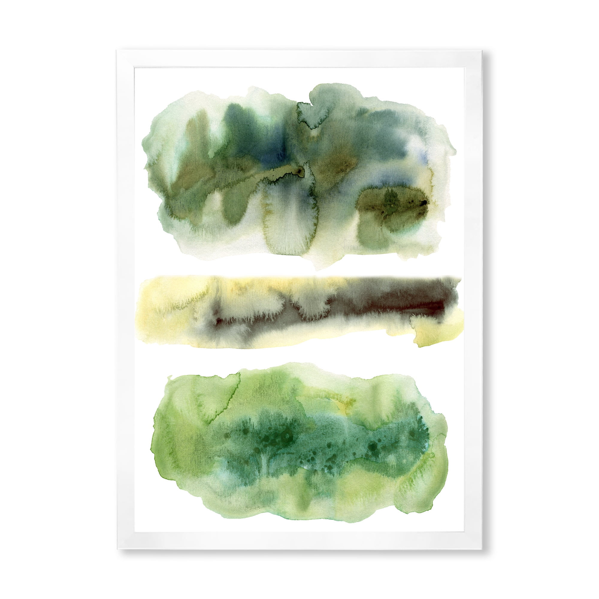Designart 'Golden Green Abstract Clouds III' Modern Framed Art Print