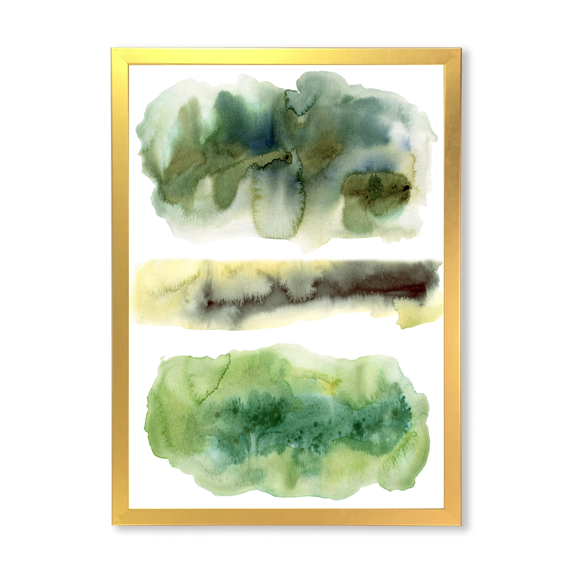 Designart 'Golden Green Abstract Clouds III' Modern Framed Art Print