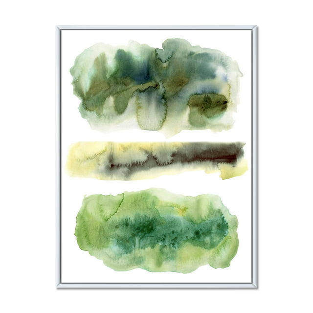 Designart 'Golden Green Abstract Clouds III' Modern Framed Canvas Wall Art Print