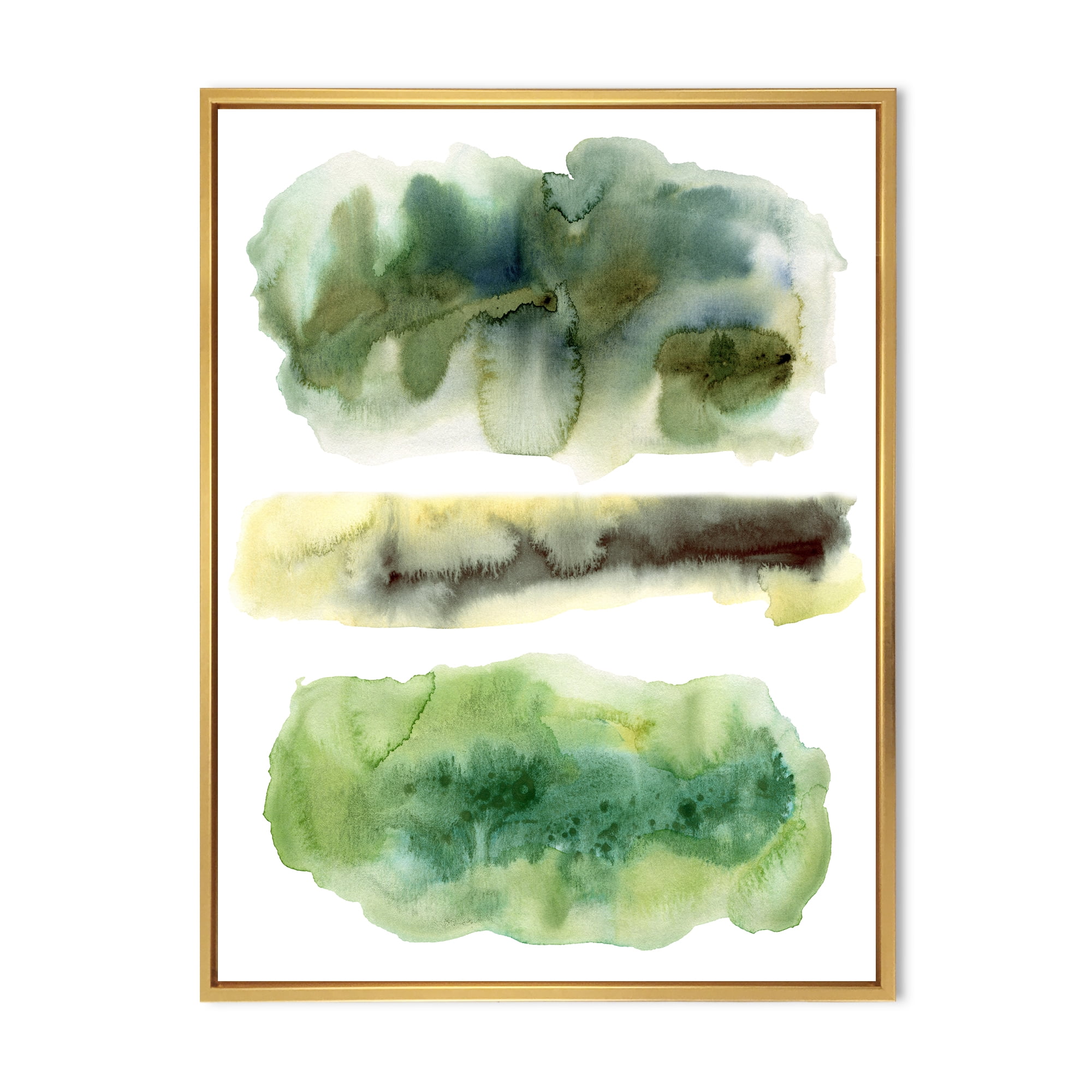 Designart 'Golden Green Abstract Clouds III' Modern Framed Canvas Wall Art Print