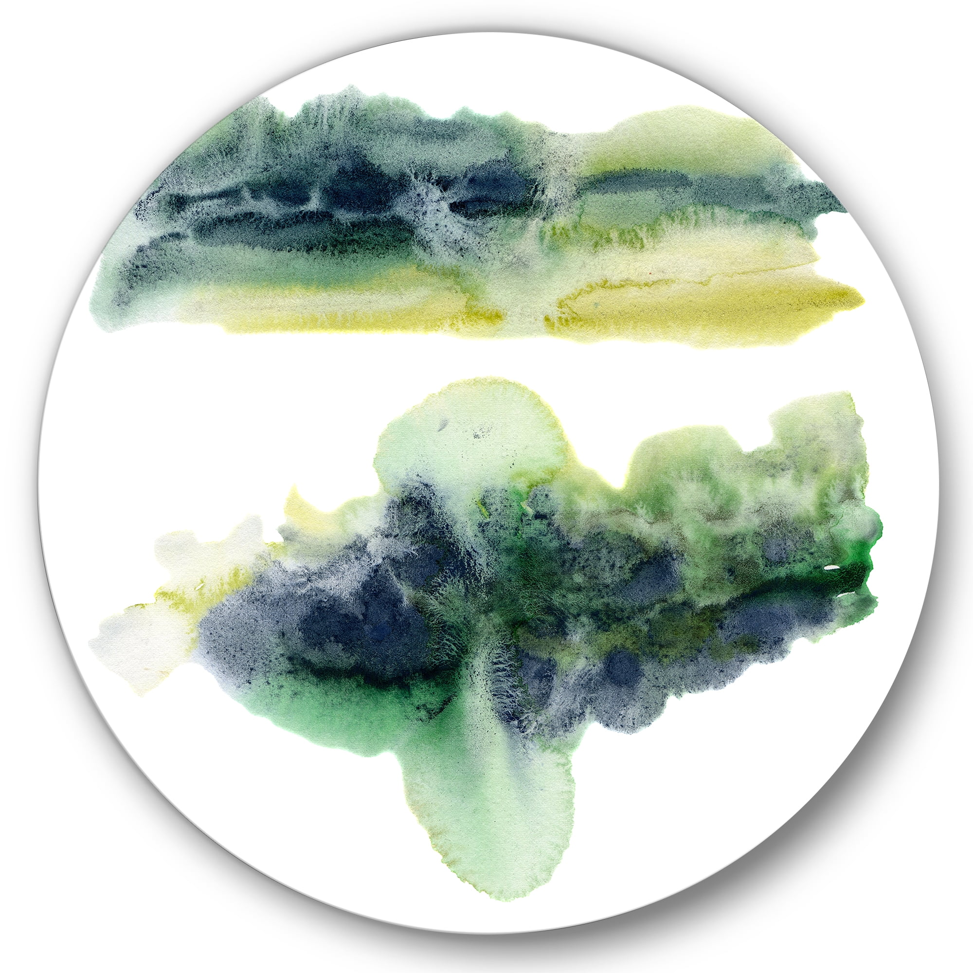 Designart 'Golden Green Abstract Clouds IV' Modern Circle Metal Wall Art 23x23 - Disc of 23