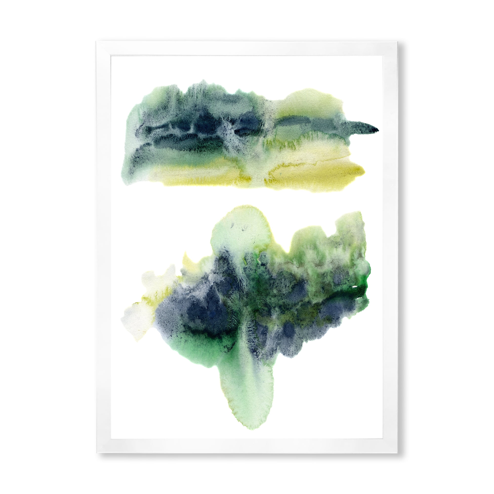 Designart 'Golden Green Abstract Clouds IV' Modern Framed Art Print