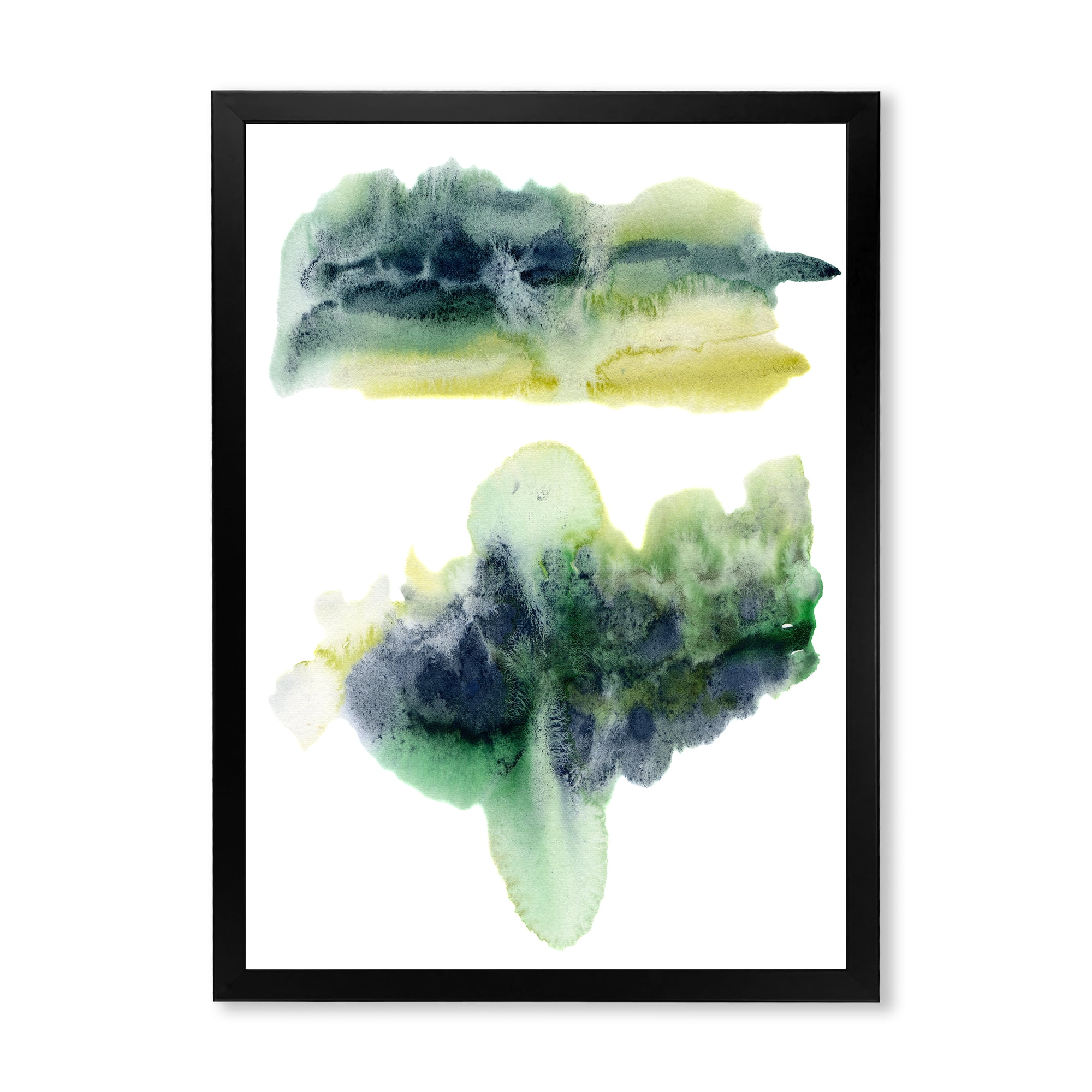 Designart 'Golden Green Abstract Clouds IV' Modern Framed Art Print