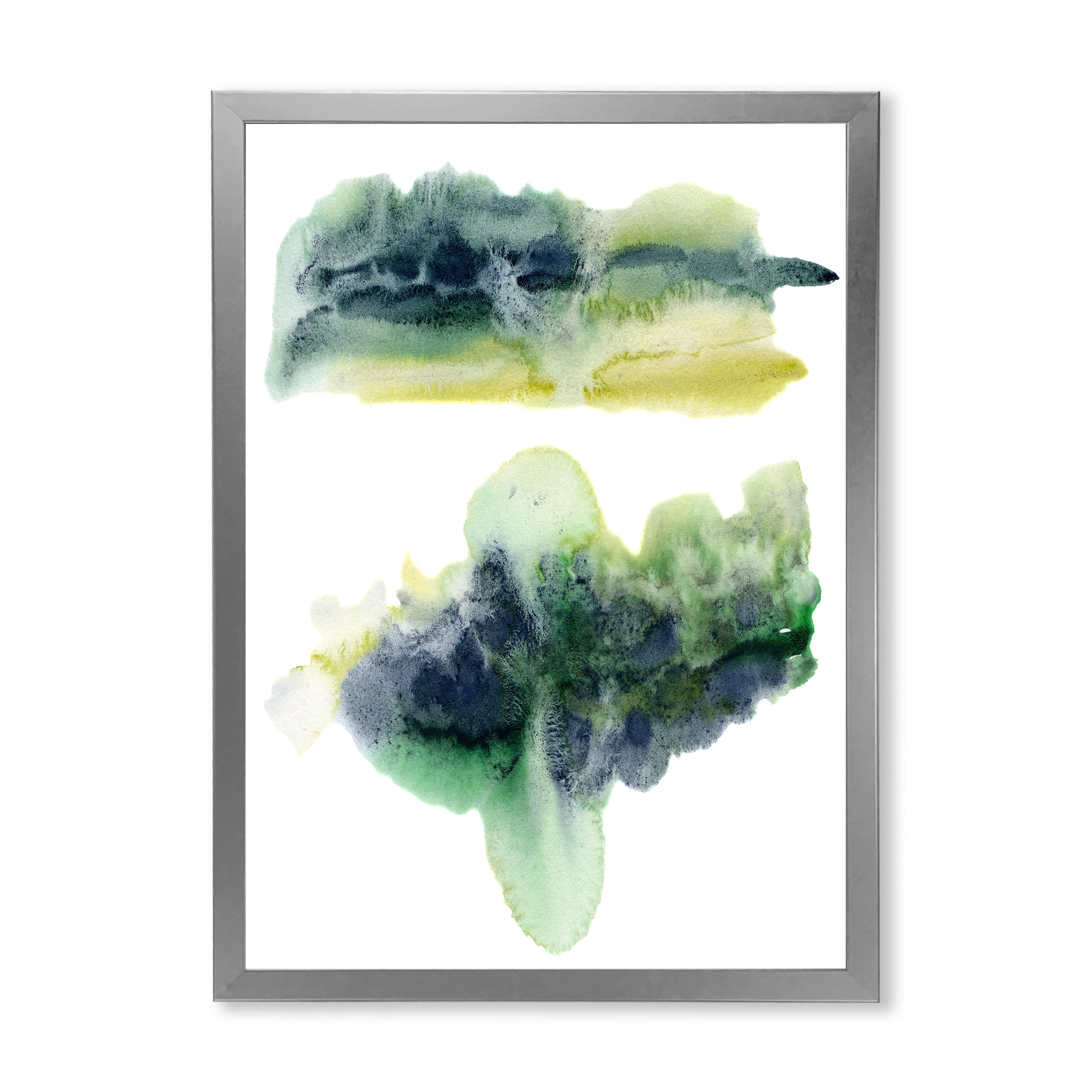 Designart 'Golden Green Abstract Clouds IV' Modern Framed Art Print
