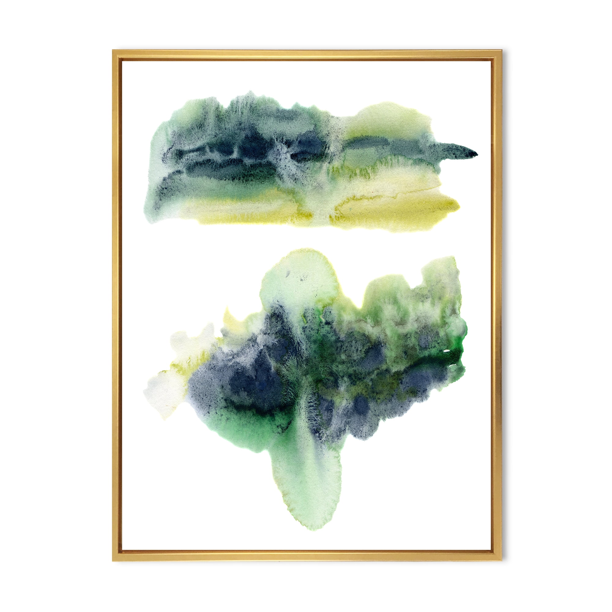 Designart 'Golden Green Abstract Clouds IV' Modern Framed Canvas Wall Art Print