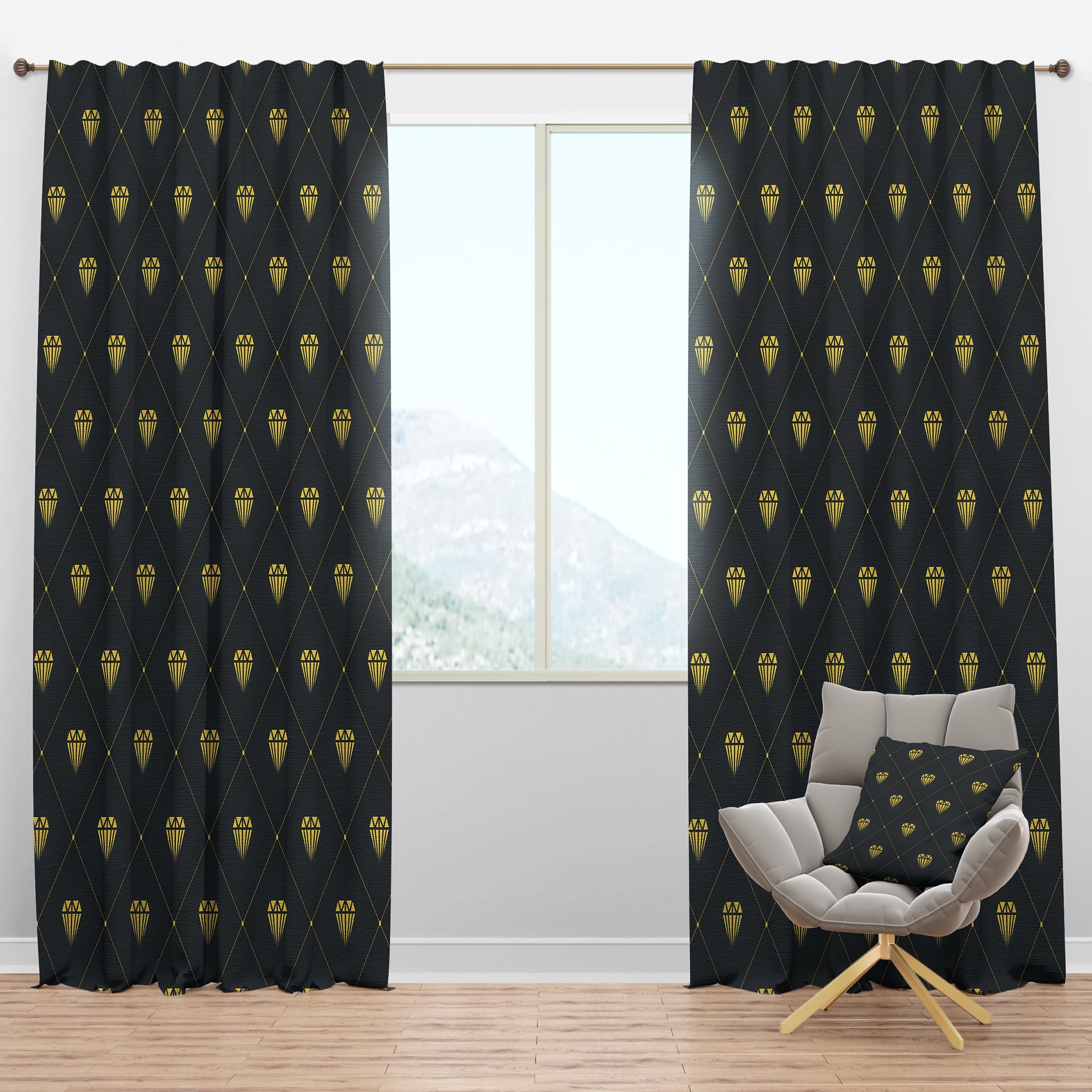 Designart 'Golden Heart Diamond Design' Mid-Century Modern Blackout Curtain Panel