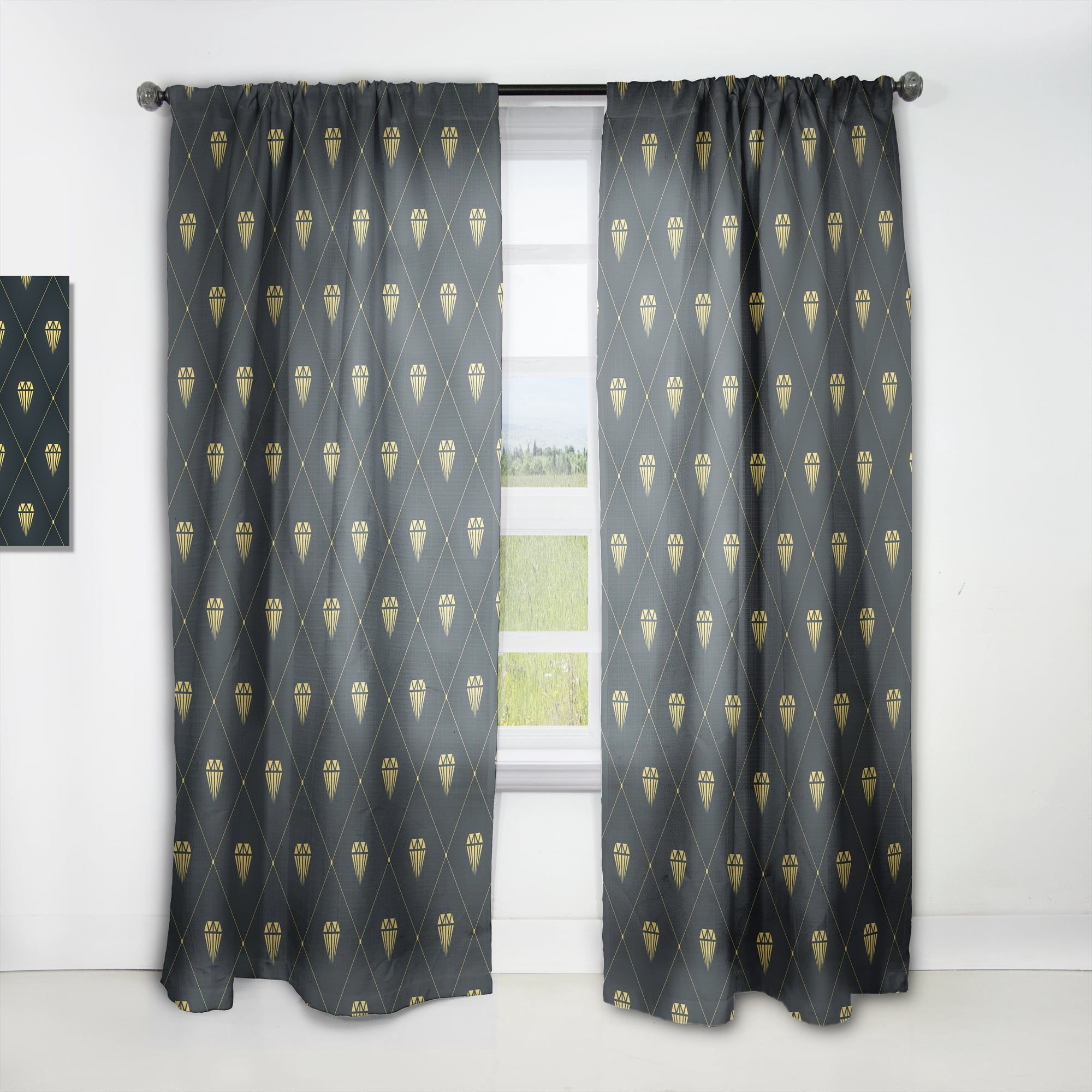 Designart 'Golden Heart Diamond Design' Mid-Century Modern Curtain Panel