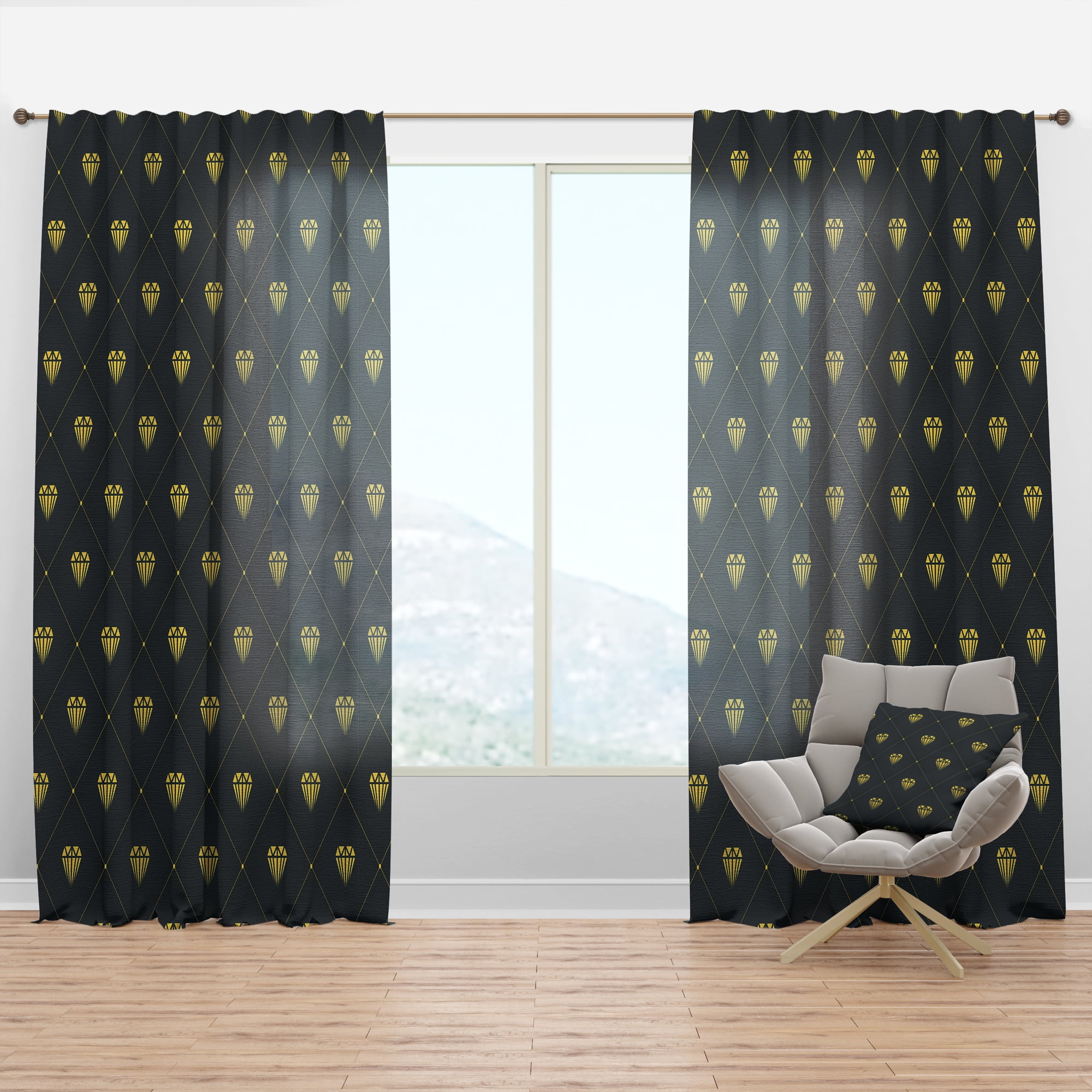 Designart 'Golden Heart Diamond Design' Mid-Century Modern Curtain Panel