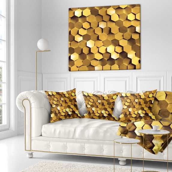 Designart Golden Honeycomb Wall Texture - Abstract Throw Pillow - 18x18