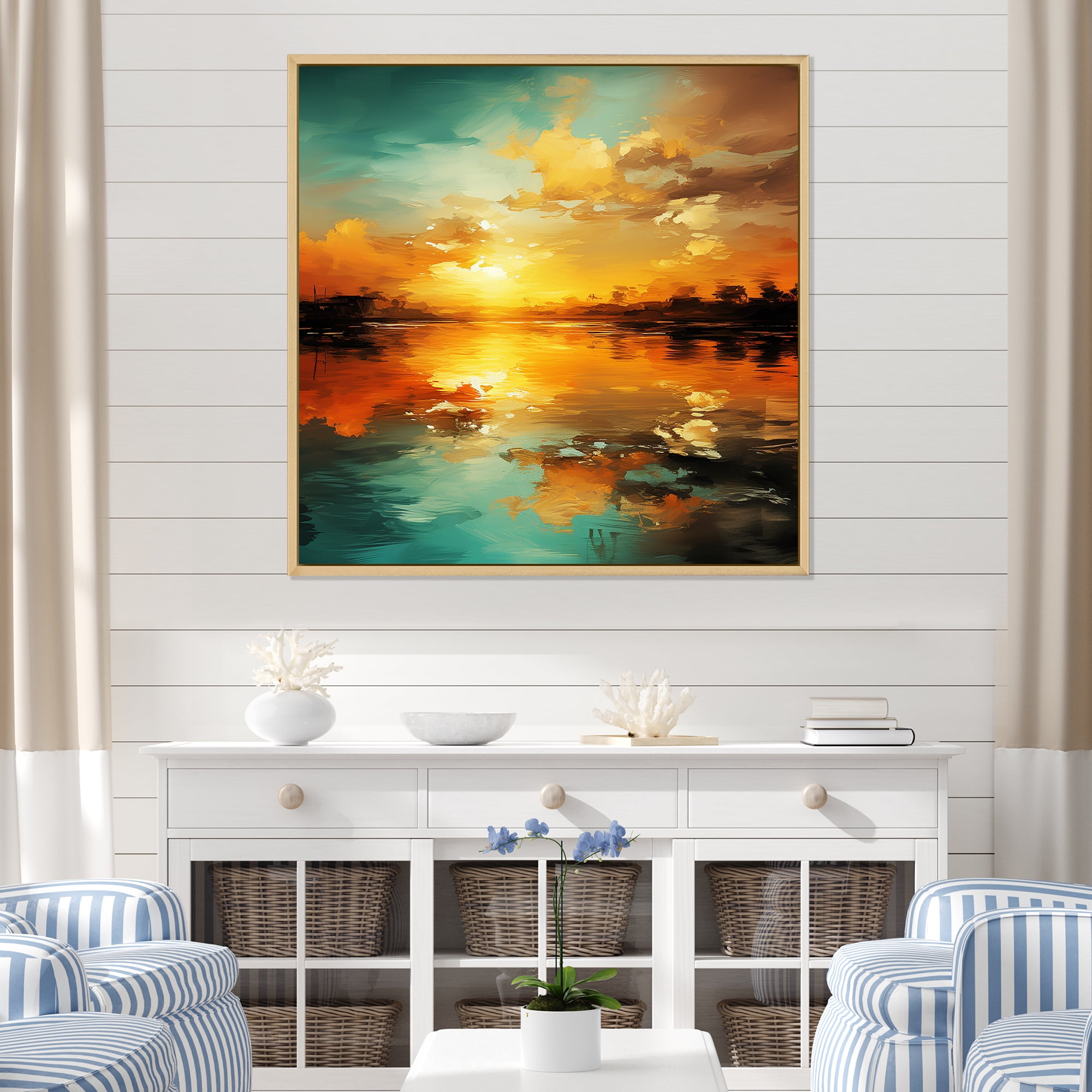 Designart "Golden Horizon Beach Beauty" Coastal Framed Wall Art