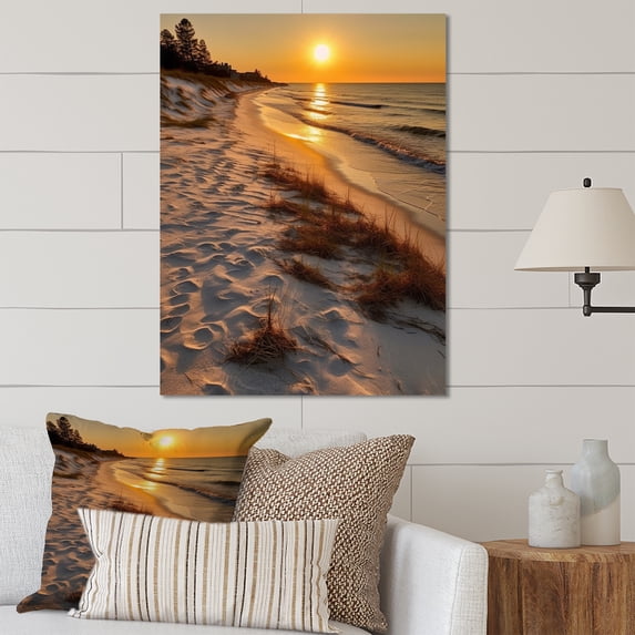 Designart "Golden Hour At Gulf Shores Coastal Beauty III" Landscapes Metal Wall Art Prints