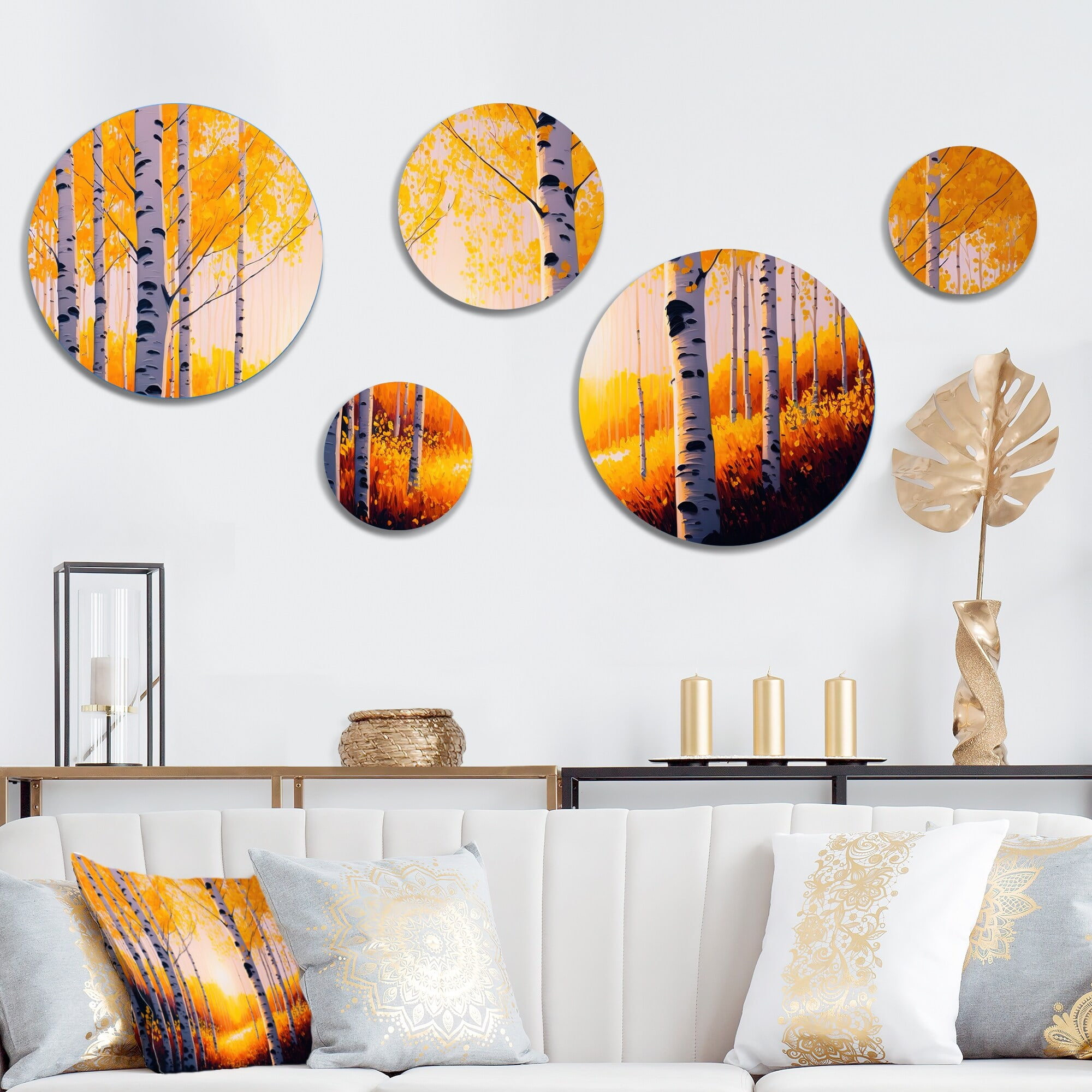 Golden Hour Birch Trees Metal Wall Art Set
