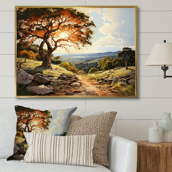 Designart "Golden Hour Red Oak Tree" Floral Floater Framed Canvas Wall Art