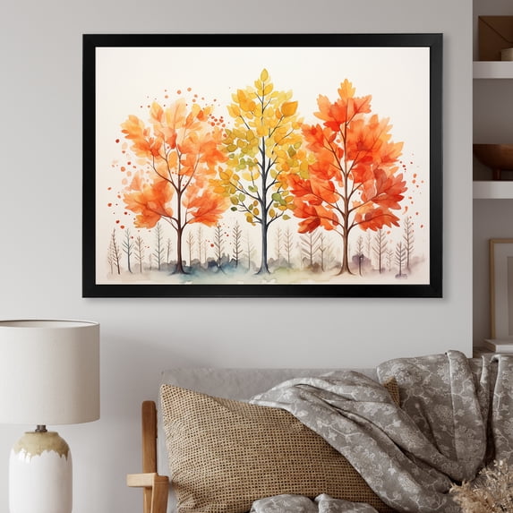 Designart "Golden Hues Autumn's Leaves in Yellow and Orange Splendor II" Floral Framed Wall Art Decor - Traditional Yellow Tree Maple Entryway Framed Wall Art Print
