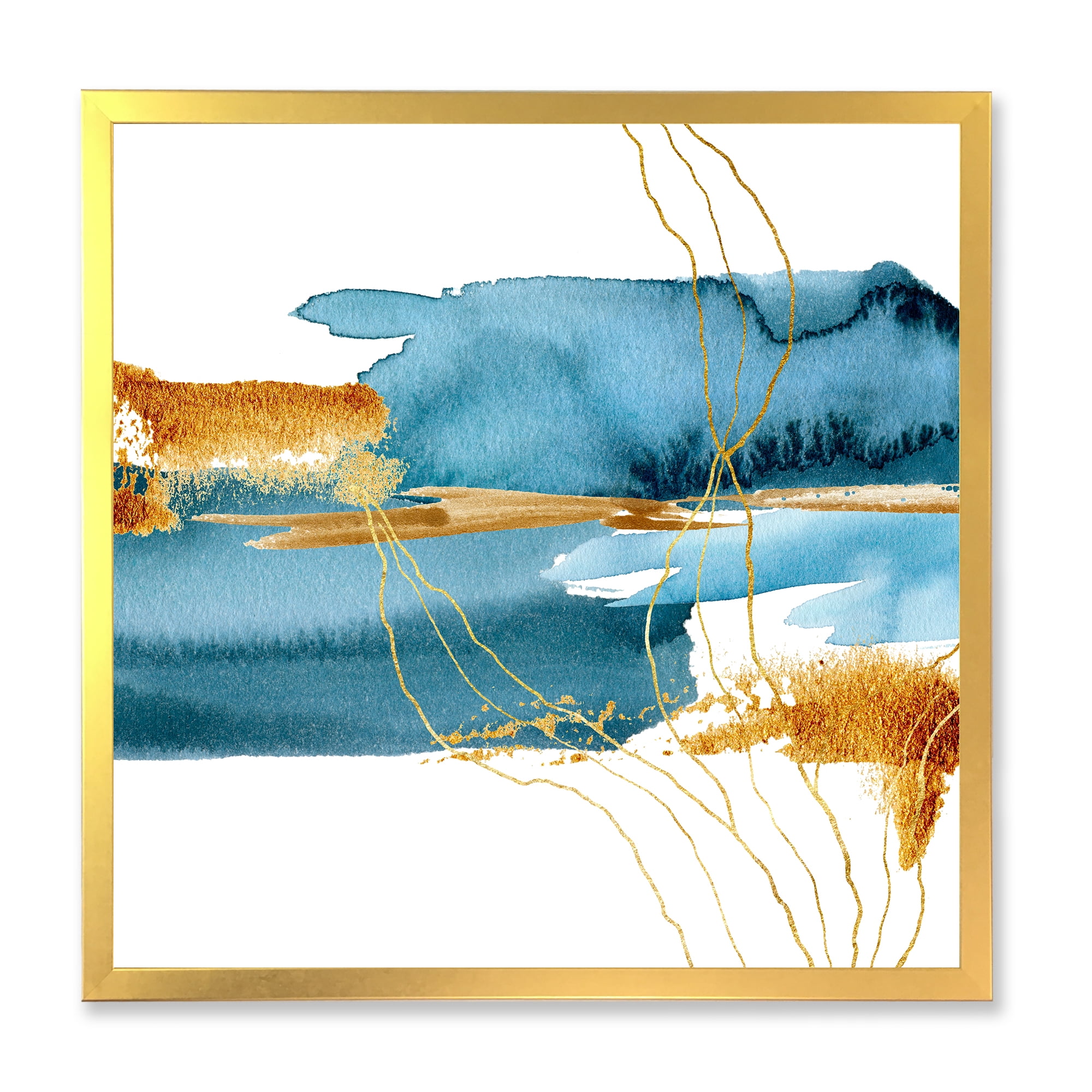 Designart 'Golden Laminaria Branch With Blue Underwater Plant' Modern Framed Art Print