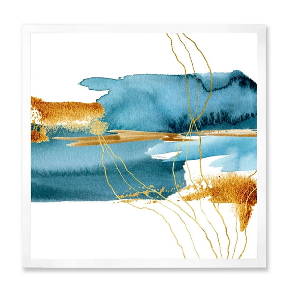 Designart 'Golden Laminaria Branch With Blue Underwater Plant' Modern Framed Art Print