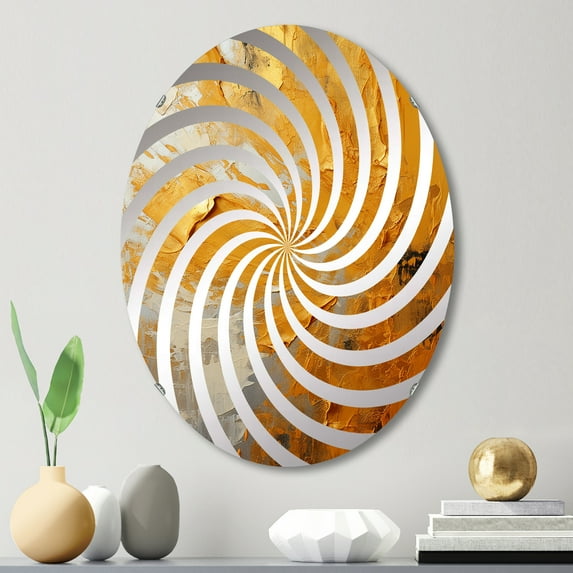 Designart "Golden Landscape in the Sunset Meadow II" Meadow Vortex Round Wall Mirror - Landscapes Oval Printed Decorative Mirror - Multiple Color Options