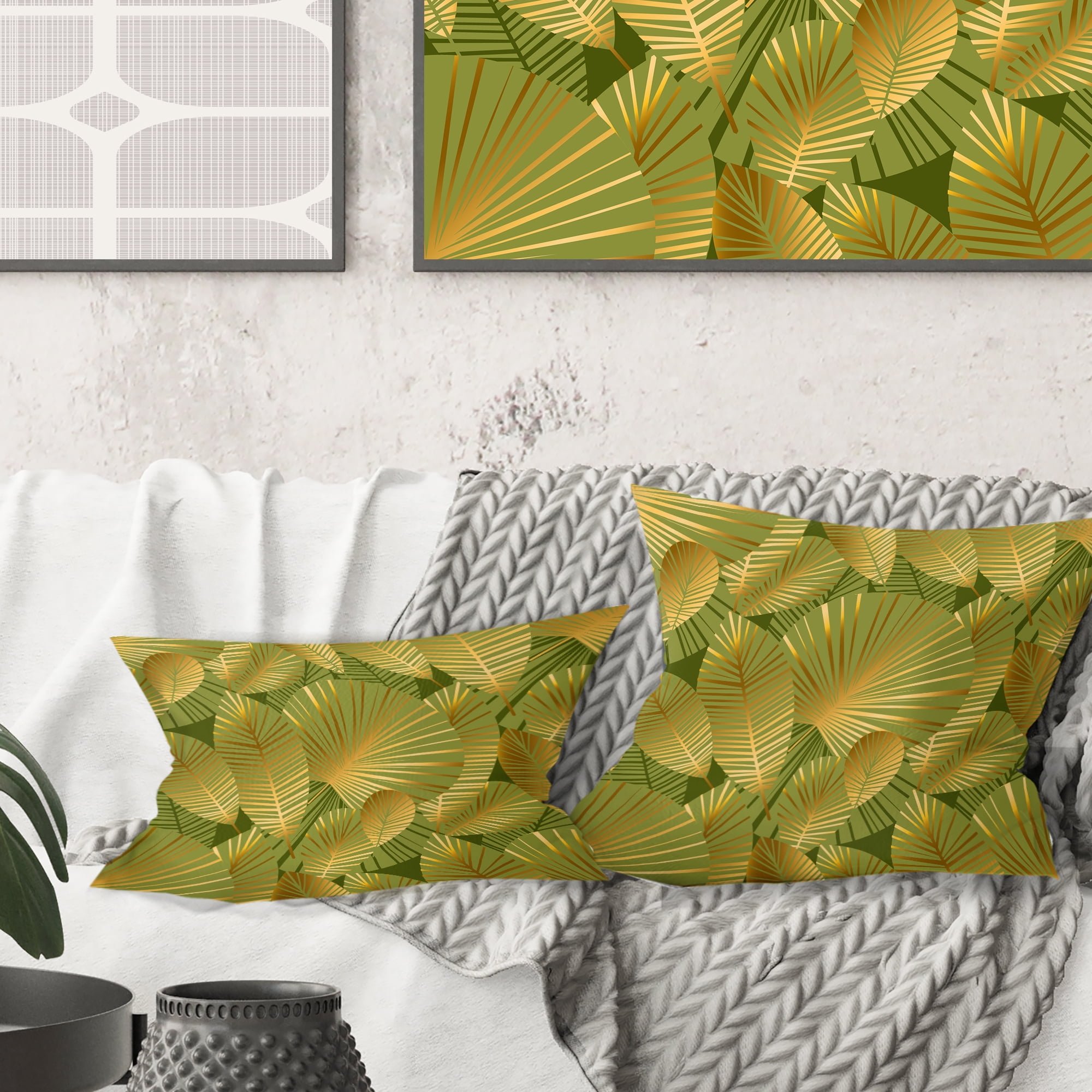 Designart Golden Leaves I' Mid-Century Modern Throw Pillow - 16x16