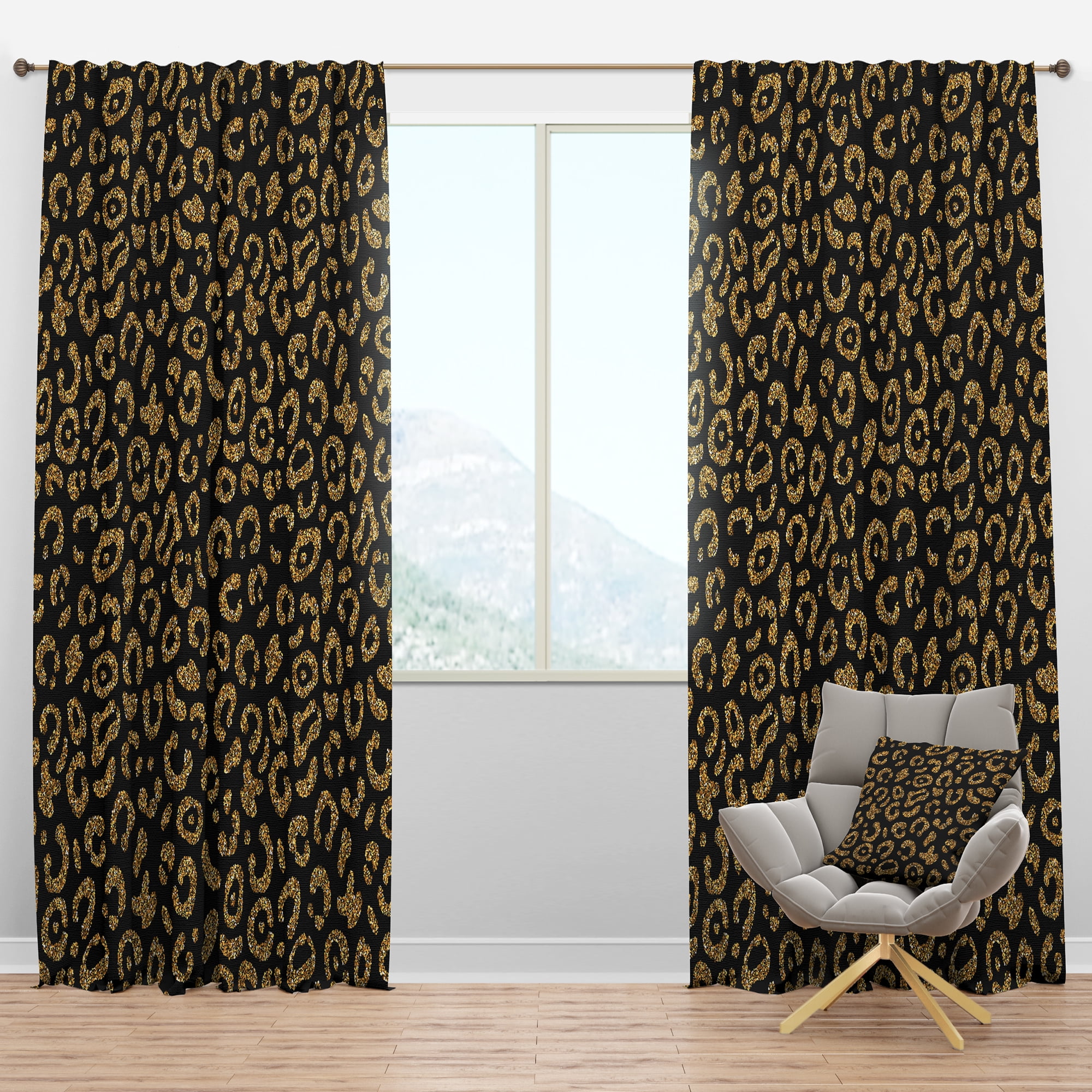 Designart 'Golden Leopard Fur Shapes' Mid-Century Modern Blackout Curtain Panel