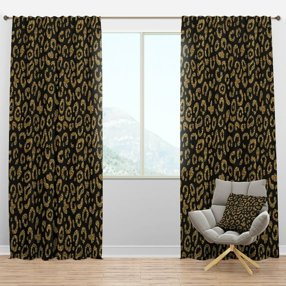 Designart 'Golden Leopard Fur Shapes' Mid-Century Modern Blackout Curtain Panel
