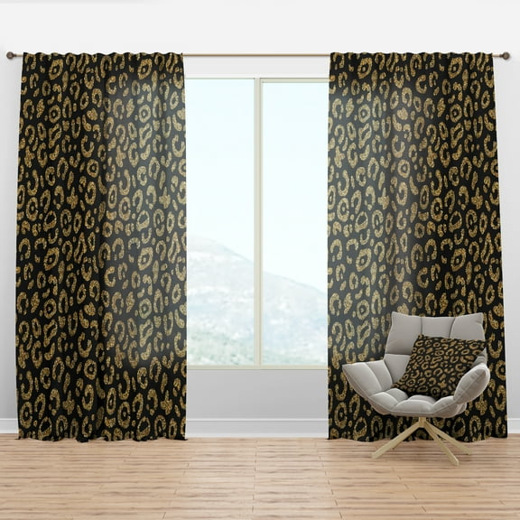 Designart 'Golden Leopard Fur Shapes' Mid-Century Modern Curtain Panel