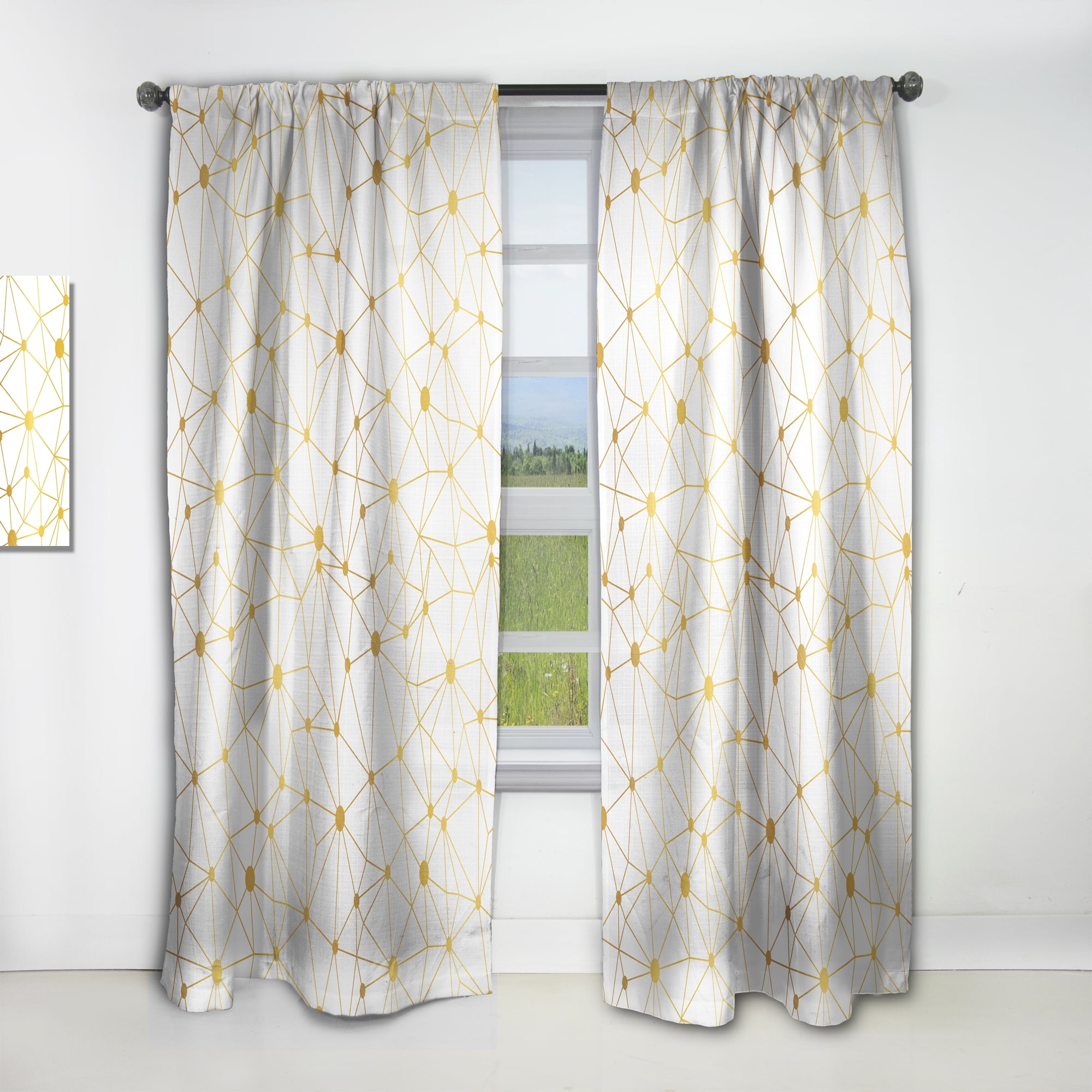 Designart 'Golden Lines Grid I' Mid-Century Modern Curtain Panel