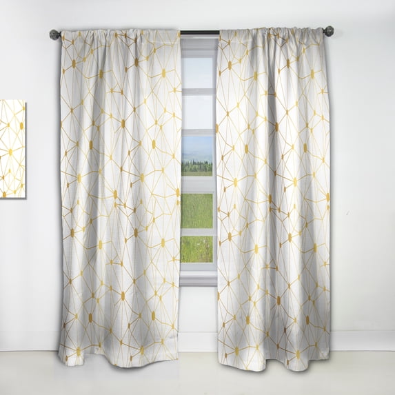Designart 'Golden Lines Grid I' Mid-Century Modern Curtain Panel
