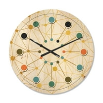 Designart 'Golden Lines Grid I' Mid-Century Modern Wood Wall Clock