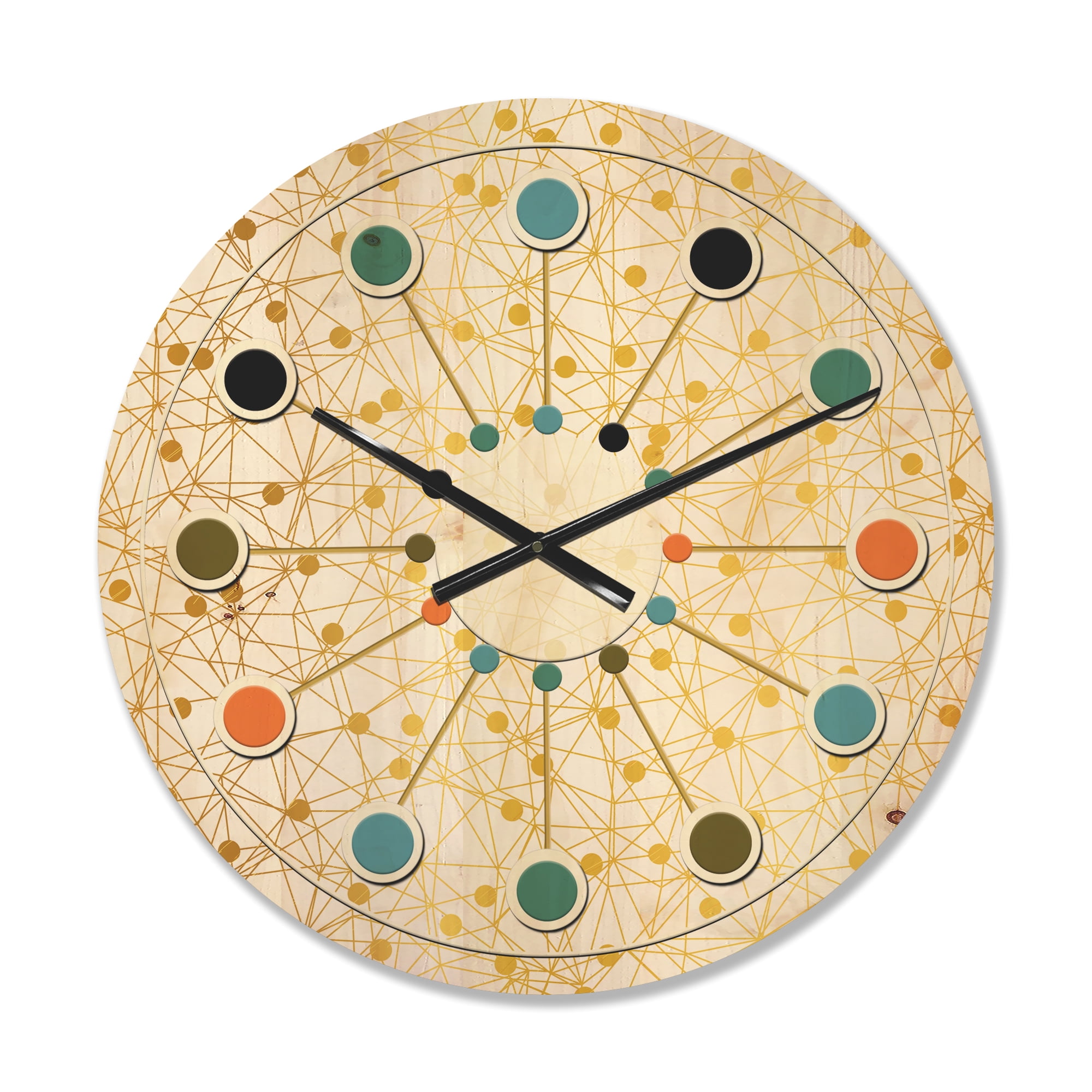 Designart 'Golden Lines Maze II' Mid-Century Modern Wood Wall Clock