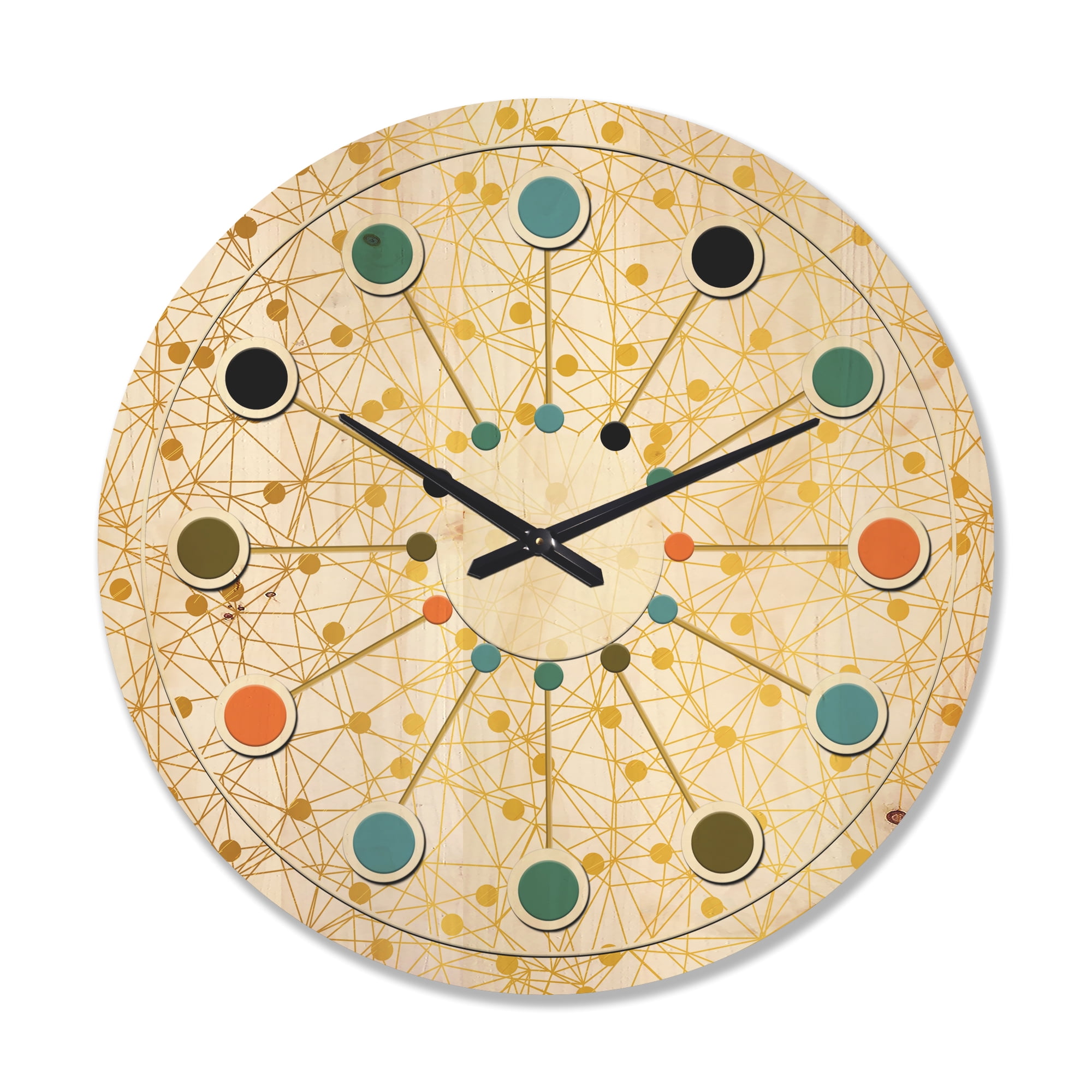 Designart 'Golden Lines Maze II' Mid-Century Modern Wood Wall Clock