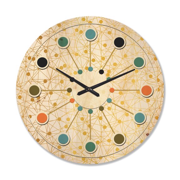 Designart 'Golden Lines Maze II' Mid-Century Modern Wood Wall Clock