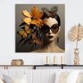 thumbnail image 1 of Designart "Golden Luxe butterfly woman portriat In Yellow and Black"Dior Metal Wall Art Yellow Glam Living Room Wall Art, 1 of 6