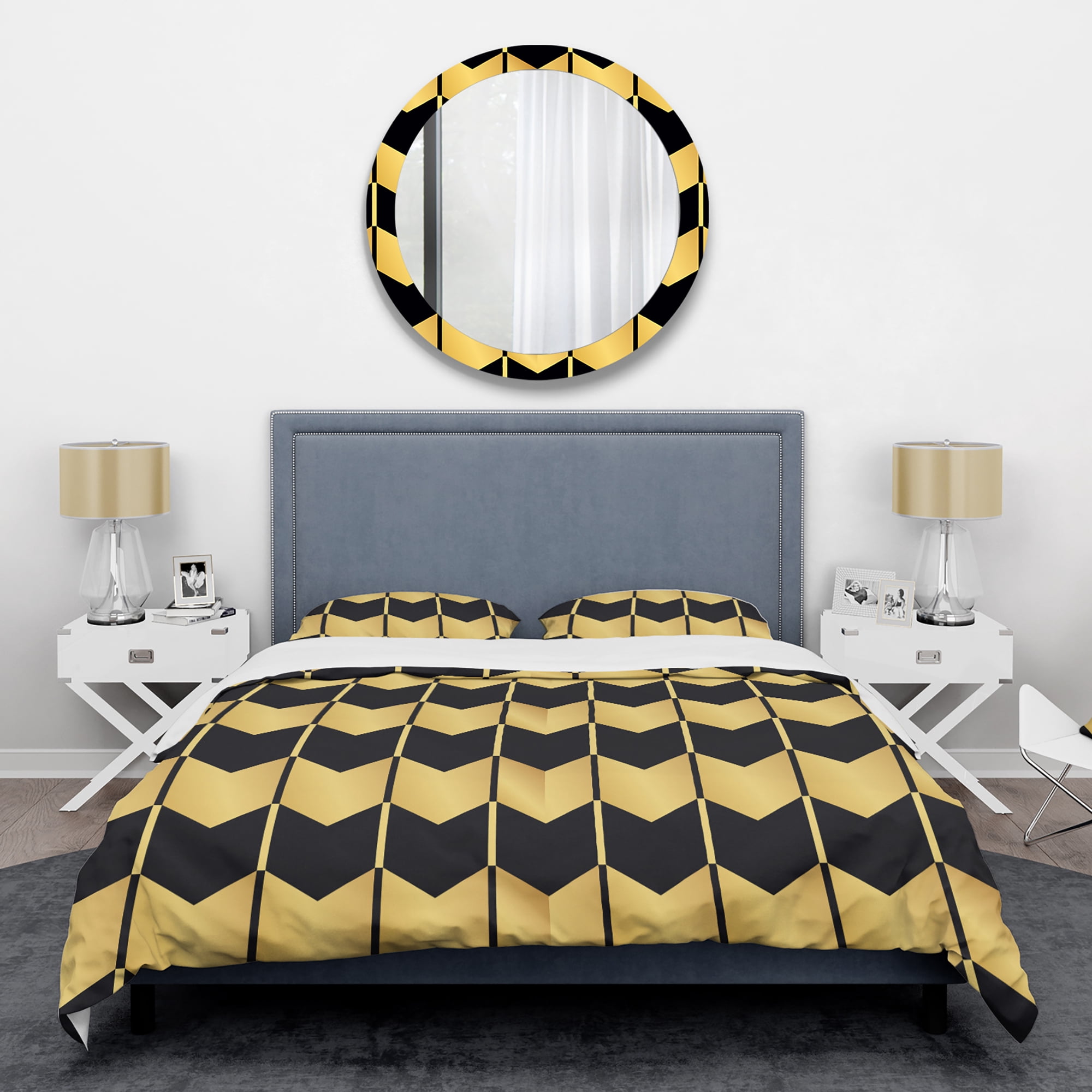 Designart 'Golden Luxury Metallic Geometrics V' Mid-Century Modern Duvet Cover Set