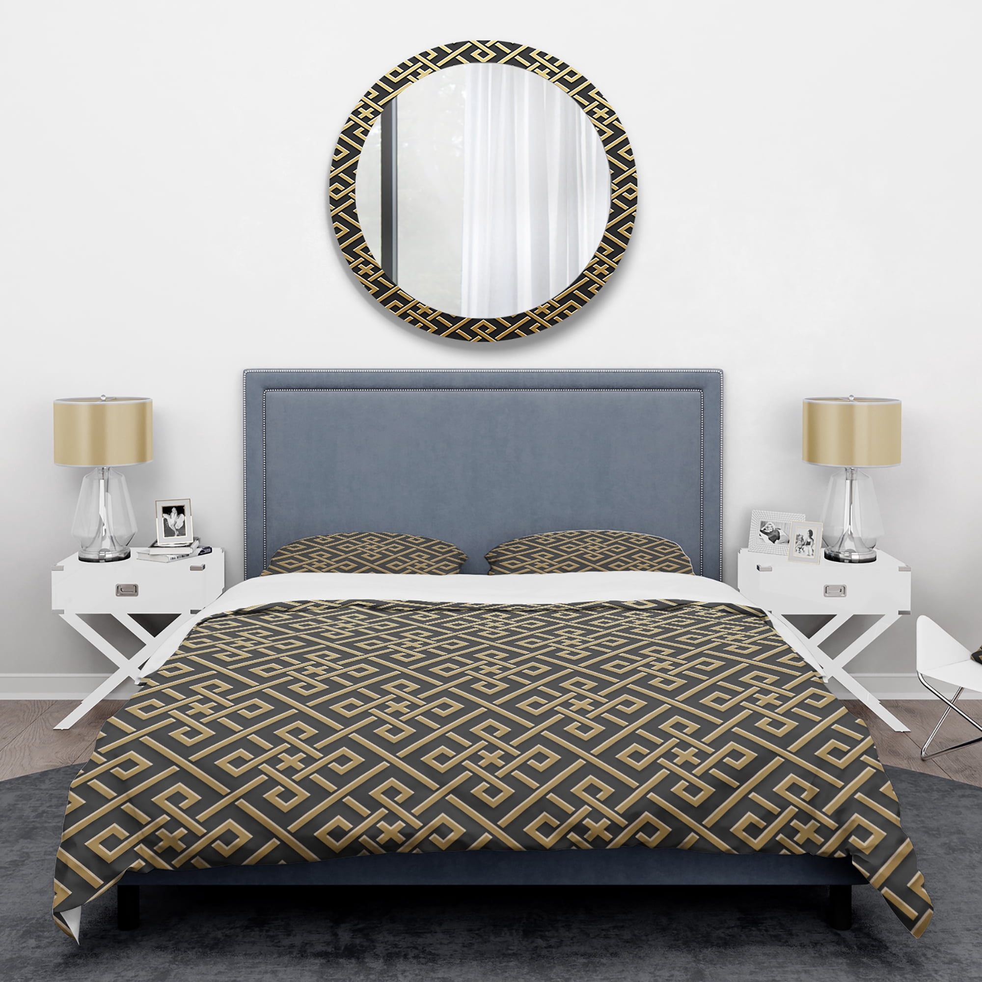 Designart 'Golden Luxury Metallic Geometrics VIII' Mid-Century Modern Duvet Cover Set