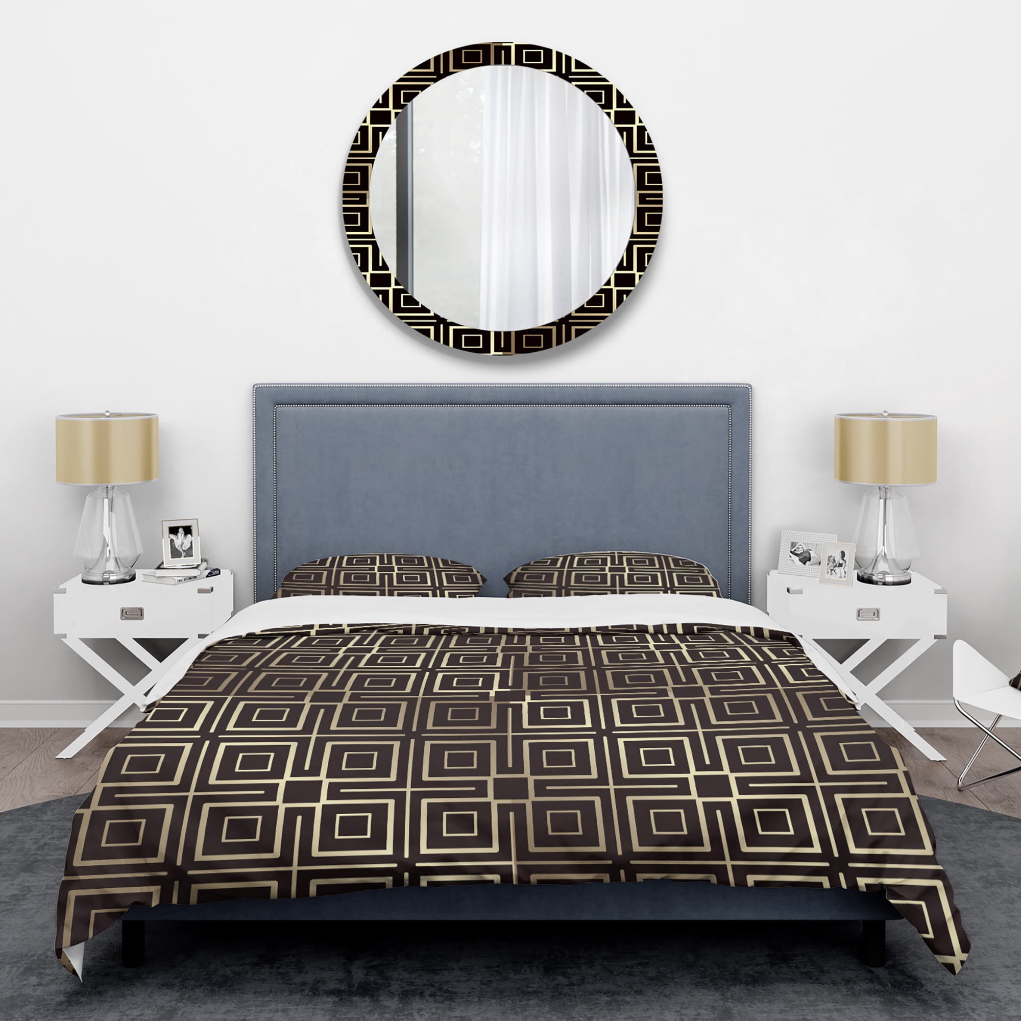 Designart 'Golden Luxury Metallic Geometrics XII' Mid-Century Modern Duvet Cover Set