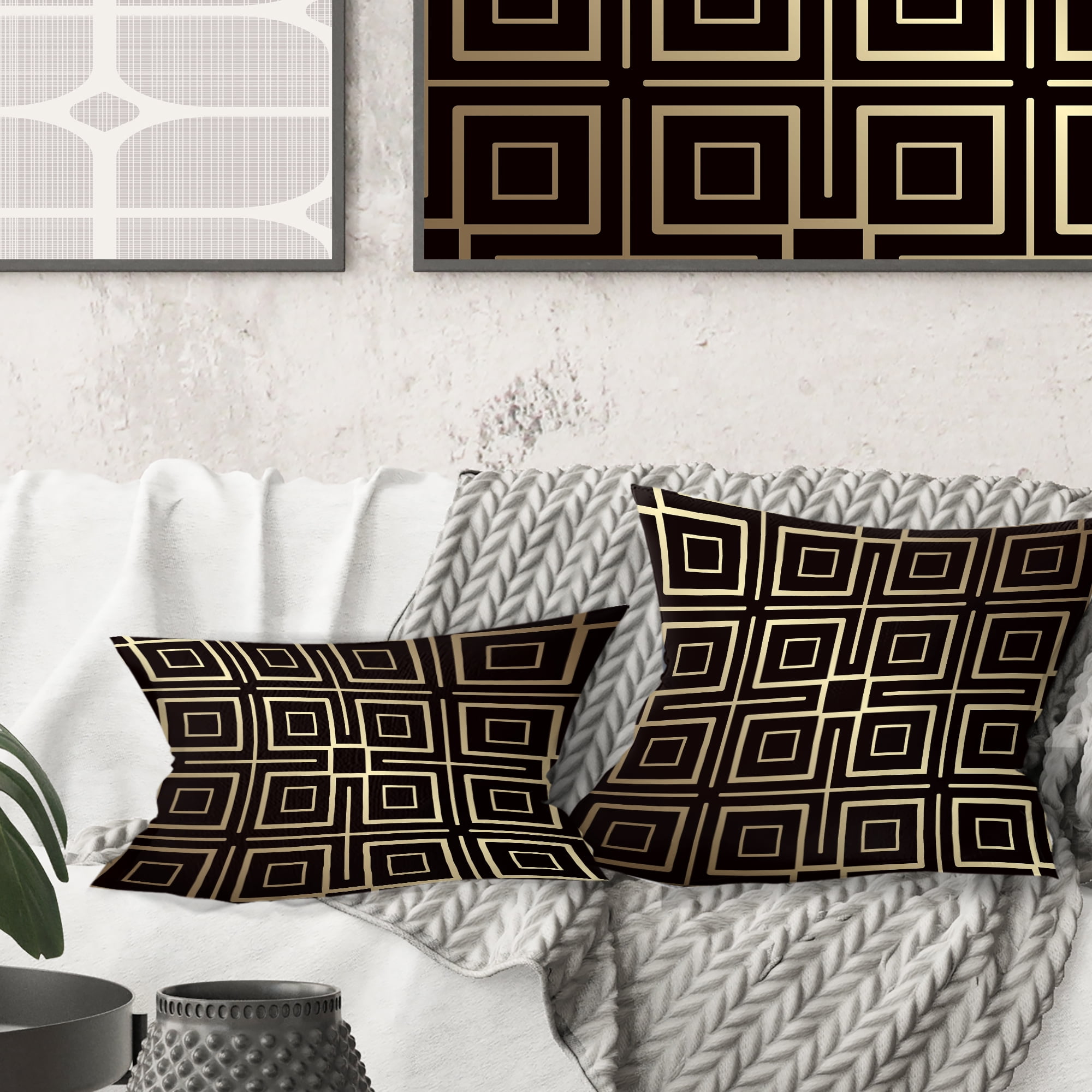 Designart Golden Luxury Metallic Geometrics XII' Mid-Century Modern Throw Pillow - 16x16