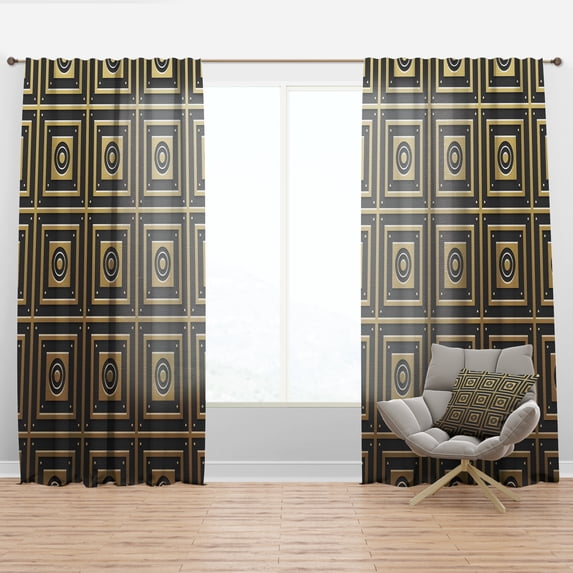 Designart 'Golden Luxury Metallic Geometrics XIII' Mid-Century Modern Curtain Panel